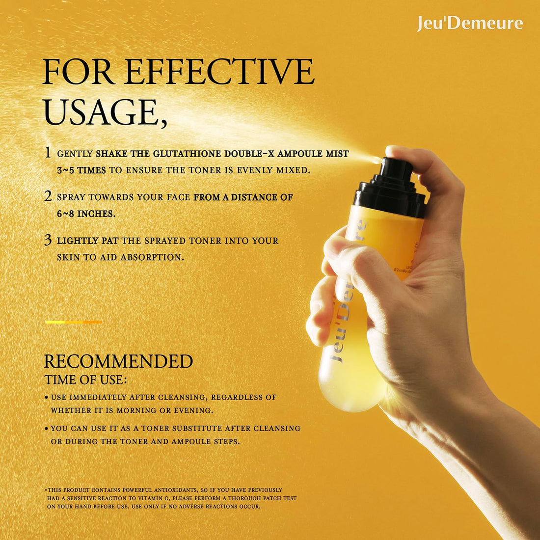 JEU'DEMEURE Glutathione Double-X Ampoule Luminous Dewy Skin Spray Korean Skin Care Mist Hydrating Face Moisturizer with 5% Niacinamide, Fermented Vitamin B for Antioxidant, Refined Skin, 2.5 fl.oz