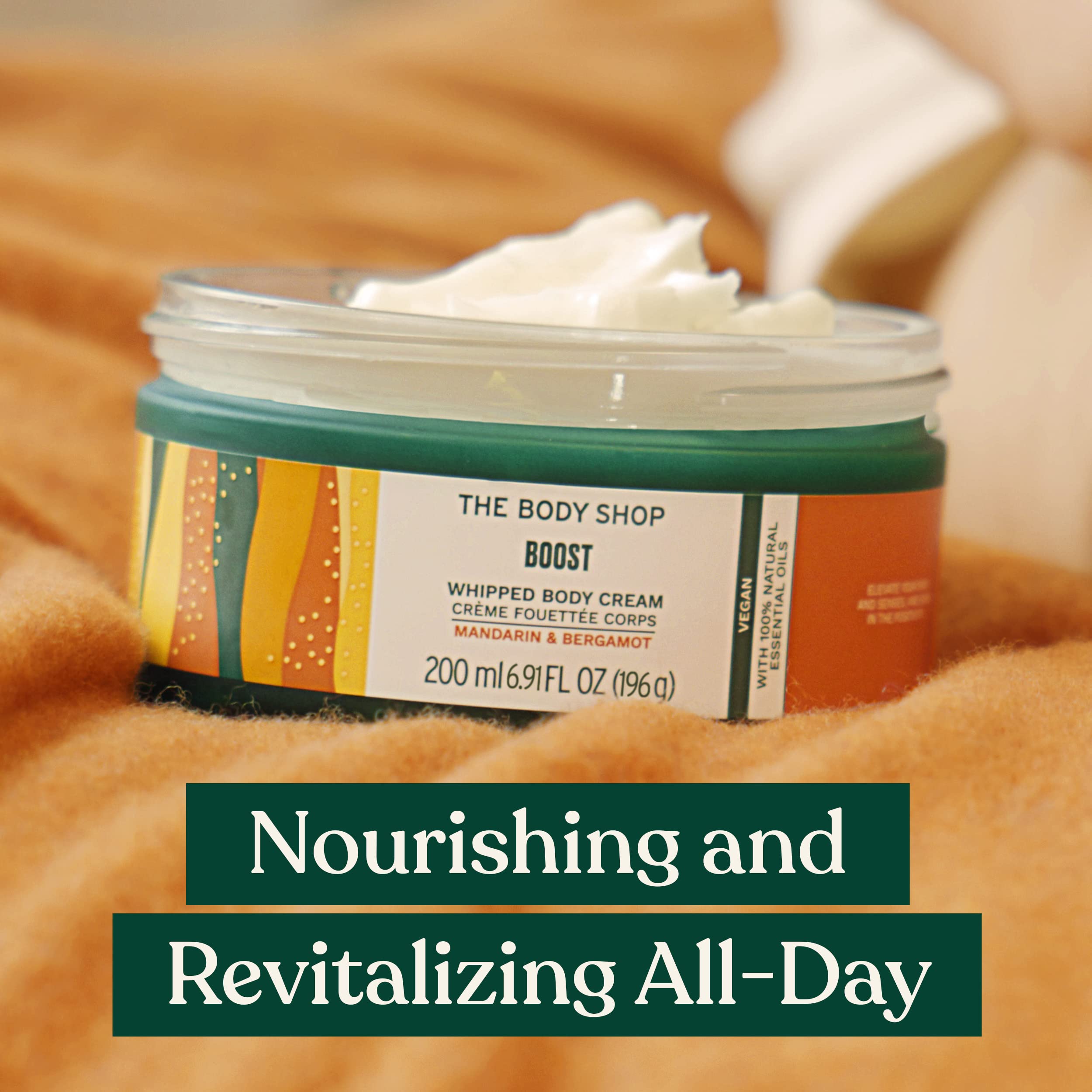 The Body Shop Boost Whipped Body Cream, Bergamot and Mandarin – Uplifting and Rejuvenating All-Over Moisturizer– Vegan – 6.91oz