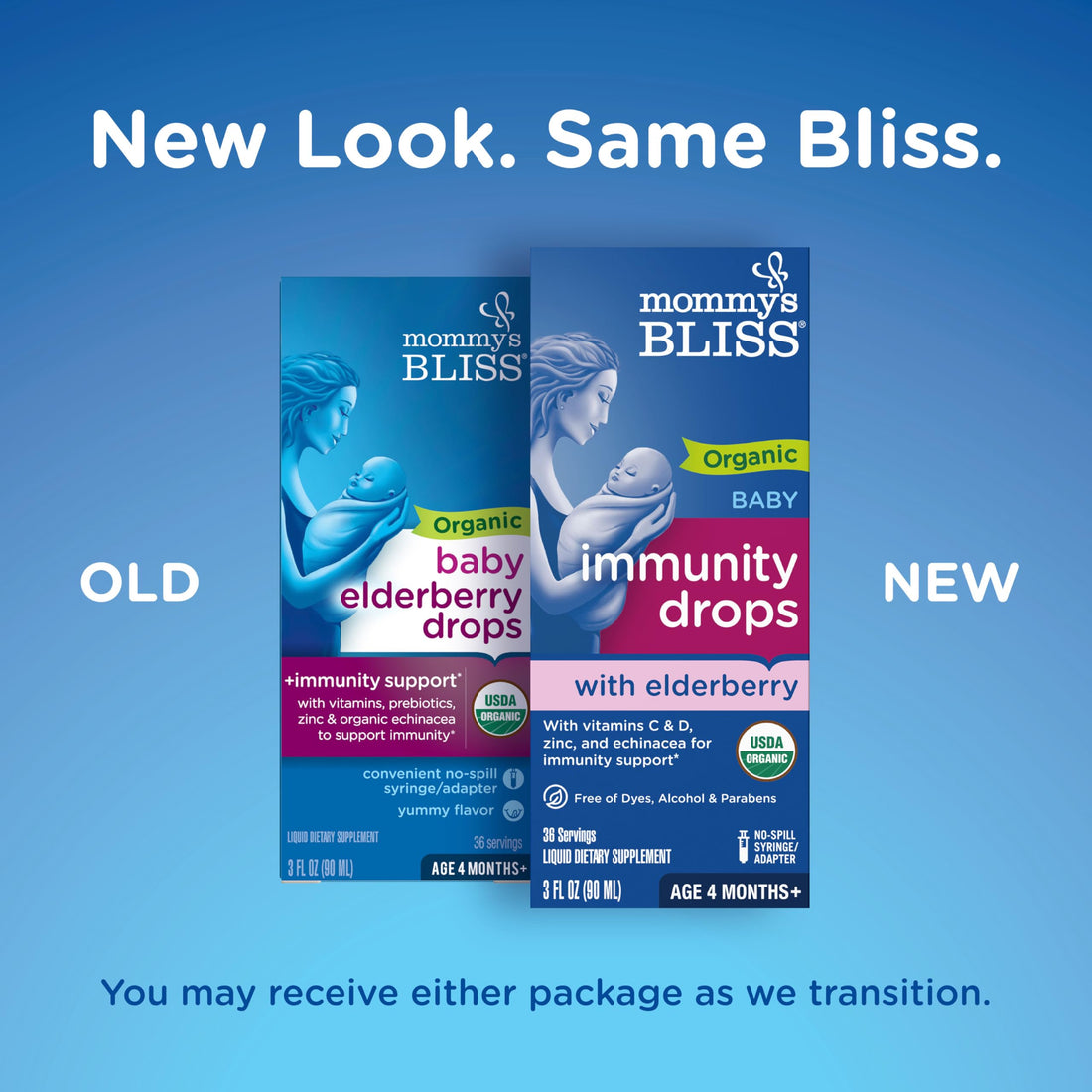 Mommy's Bliss Organic Baby Elderberry Drops, Immune Support with Vitamins, Prebiotics, Zinc & Organic Echinacea, Age 4 Months +, 3 Fl Oz (36 Servings)