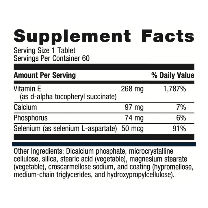 Metagenics E-400 Selenium - Antioxidant & VIT E Support* - Non-GMO, Gluten-Free, Vegetarian - Contains 50 mcg Selenium, 268 mg Vitamin E & 97 mg Calcium - 60 Tablets