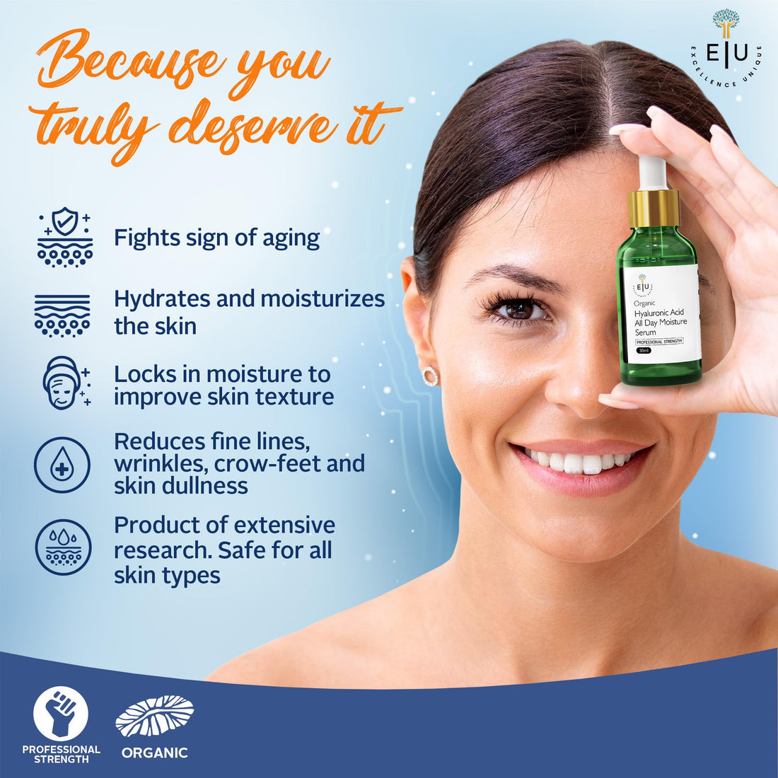 Organic Hyaluronic Acid Serum for Face – 30ml Hydrating Serum – Hyaluronic Acid Serums for Deep Moisture, Plumping & Anti-Aging