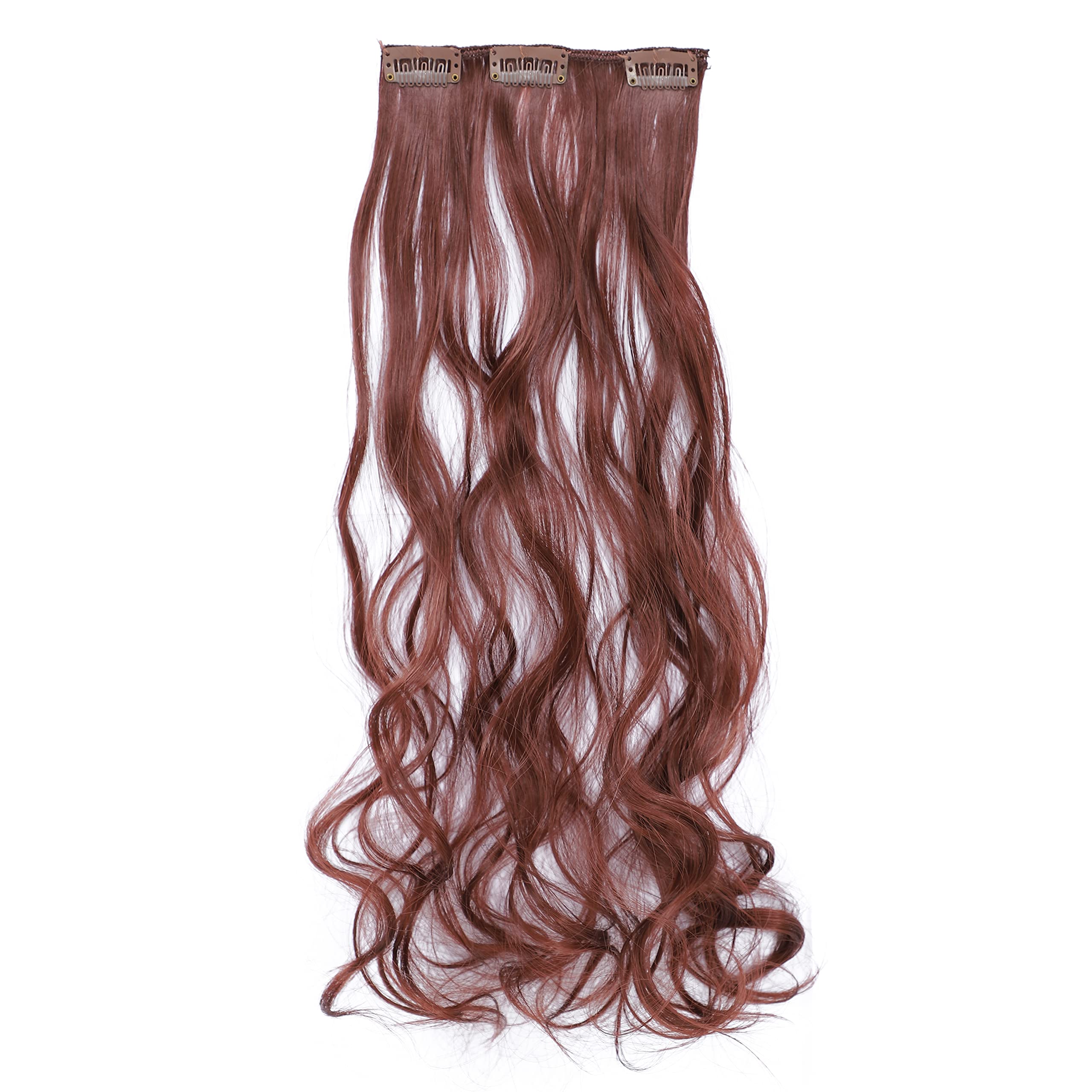 Dark Auburn-33# : SWACC Women 20 Inches Curly Full Head 7 Separate Pieces Heat Resistance Synthetic Hair Clip in Hair Extensions (Dark Auburn-33#)