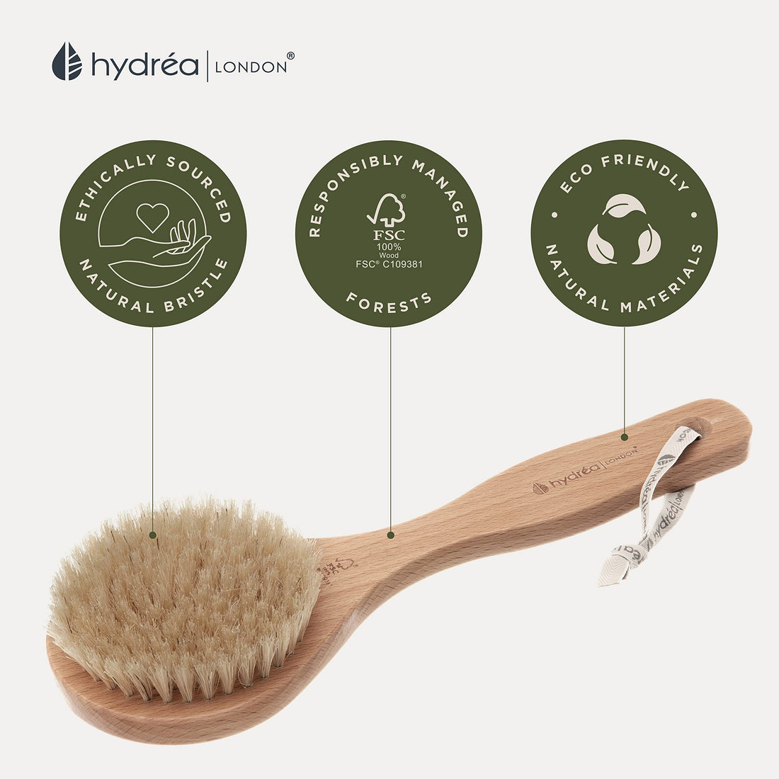Hydrea London Classic Short Handled Body Brush With Natural Bristle WBH3