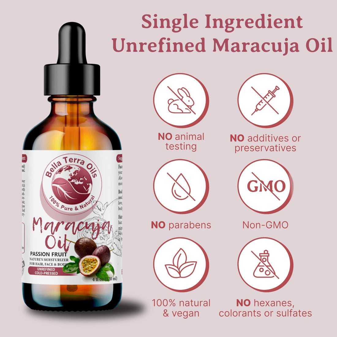 Bella Terra Oils - Maracuja Seed Oil 4oz - Dive into The Passion Fruit's Nutritional Profile, Enriched with Vitamin A & Essential Fatty Acids, for Natural Skin Nourishment