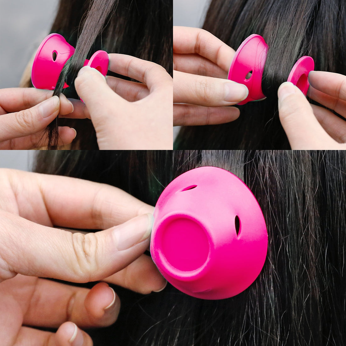 JANYUN 40 Pcs Pink Magic Hair Rollers, 20 Pcs Large and 20 Pcs Small Silicone Curlers