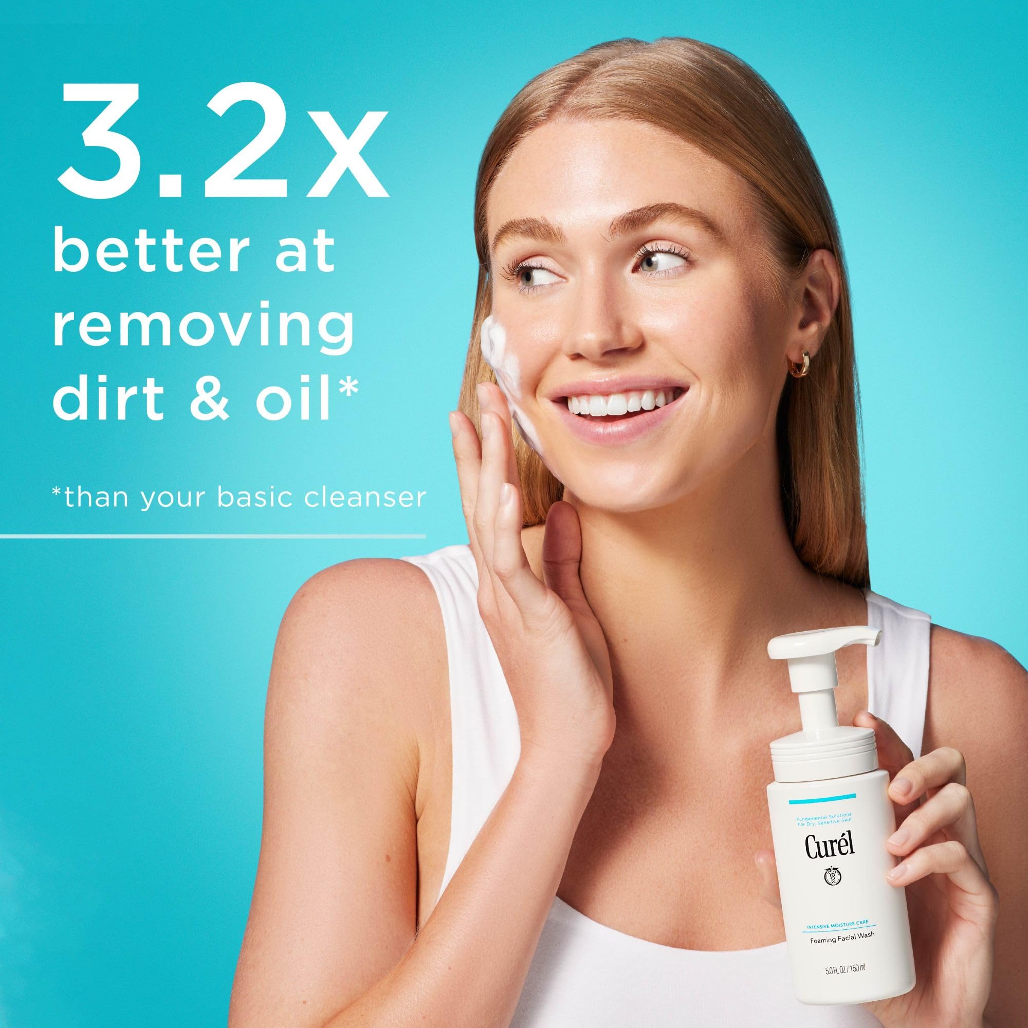 Curel Japanese Skin Care Foaming Daily Face Wash for Sensitive Skin, Hydrating Facial Cleanser for Dry Skin, pH-Balanced and Fragrance-Free, 5 Oz (Step 2 of 2-Step Skincare)