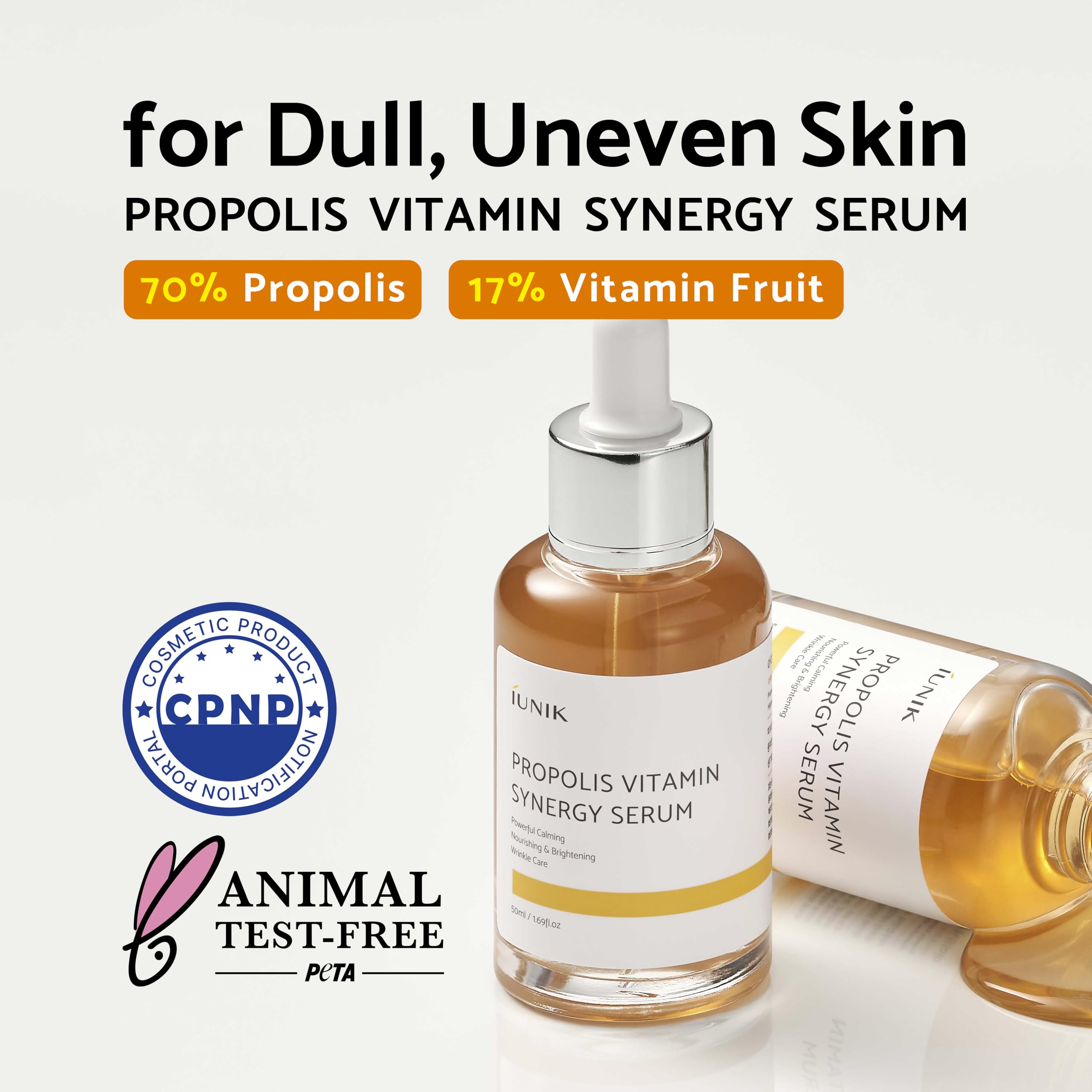 IUNIK Propolis 70% Vitamins 17% Synergy Serum - Centella Asiatica Calming Soothing Deep Nourishing for Dry Dull Spot Hyperpigmentation Sensitive Acne-prone Skin No Pore Clogging Korean Skincare