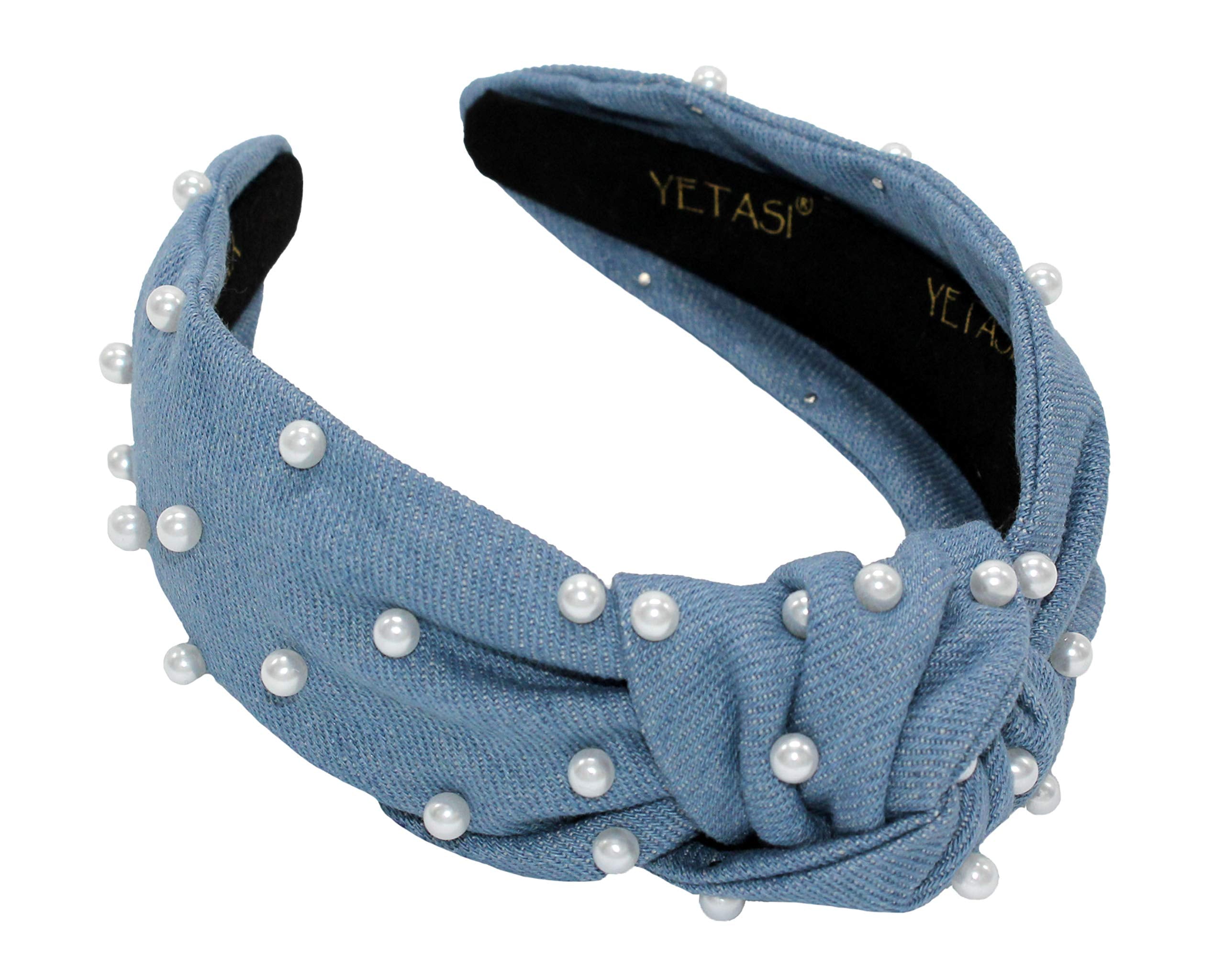 Blue Headband is Classy. Denim Pearl Knotted Headband for Women Goes with Everything.Comfy Top Knot Headband For Women . Jean Headband for Women Fashion Gets Compliments.Cute Jean Light Blue Headband