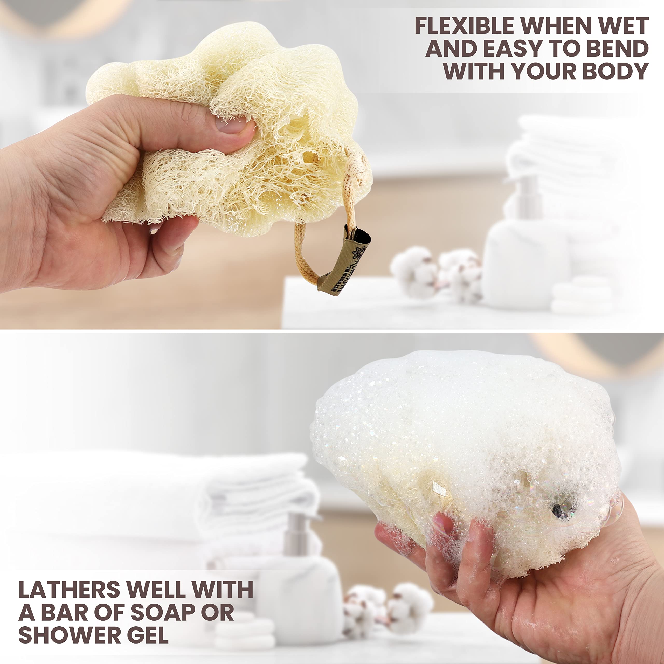 Almooni Mini Natural Loofah Sponge - Real Egyptian Shower Exfoliating Loofah - Small Loofah Scrubber for The Perfect Grip
