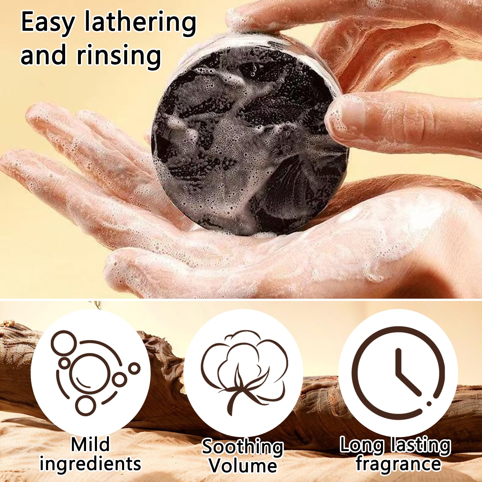 JunKuJK 3PCS Solid Shampoo Bar with Foaming Net, Deep Cleansing Bar Shampoo for Women and Men, Thickening, Strengthening Long Lasting Oil Control Soap, Suitable for All Hair Type A