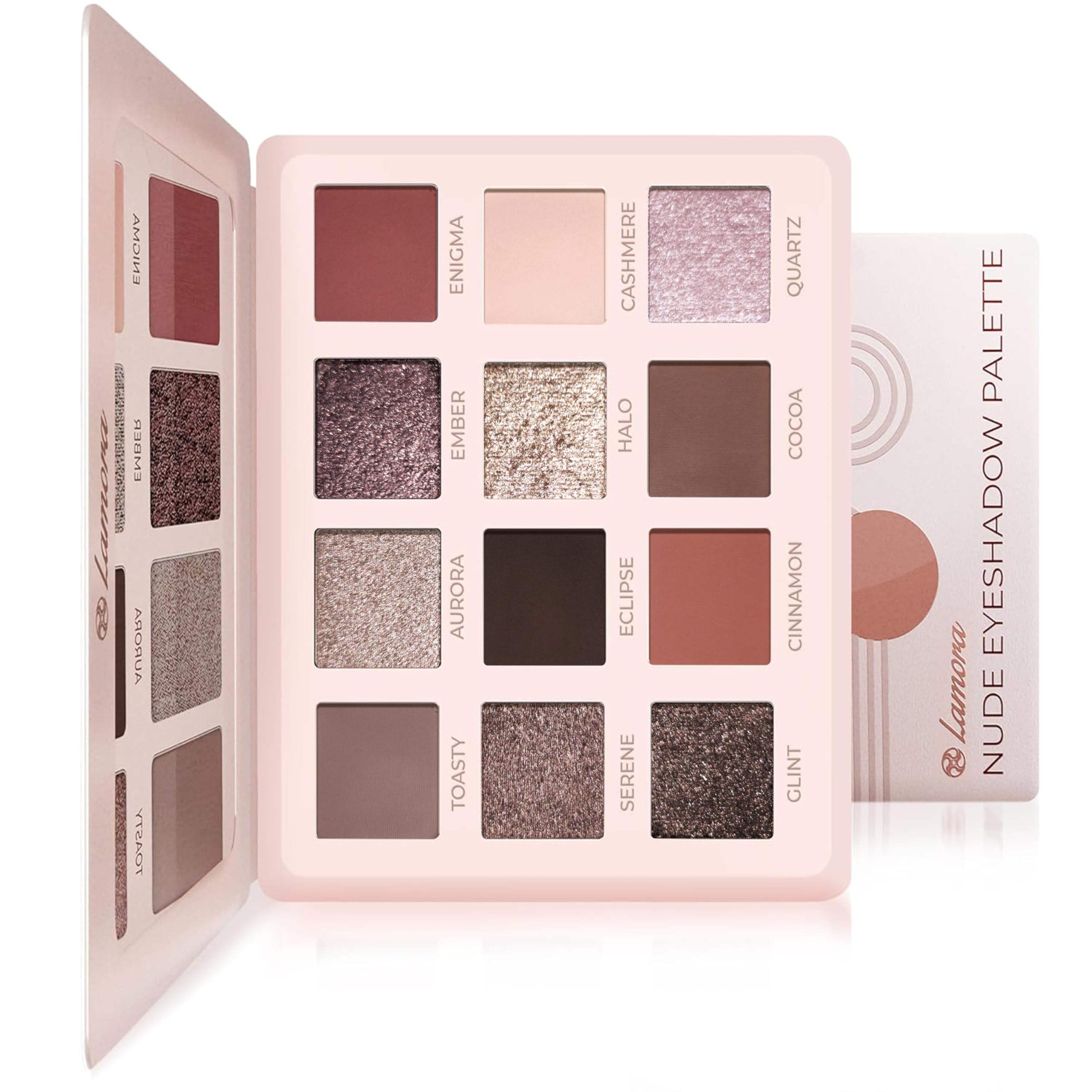 Lamora Nude Eyeshadow Palette Makeup - 12 Neutral Pigmented Matte & Shimmer Shades - Travel Size Eye Shadow With Mirror
