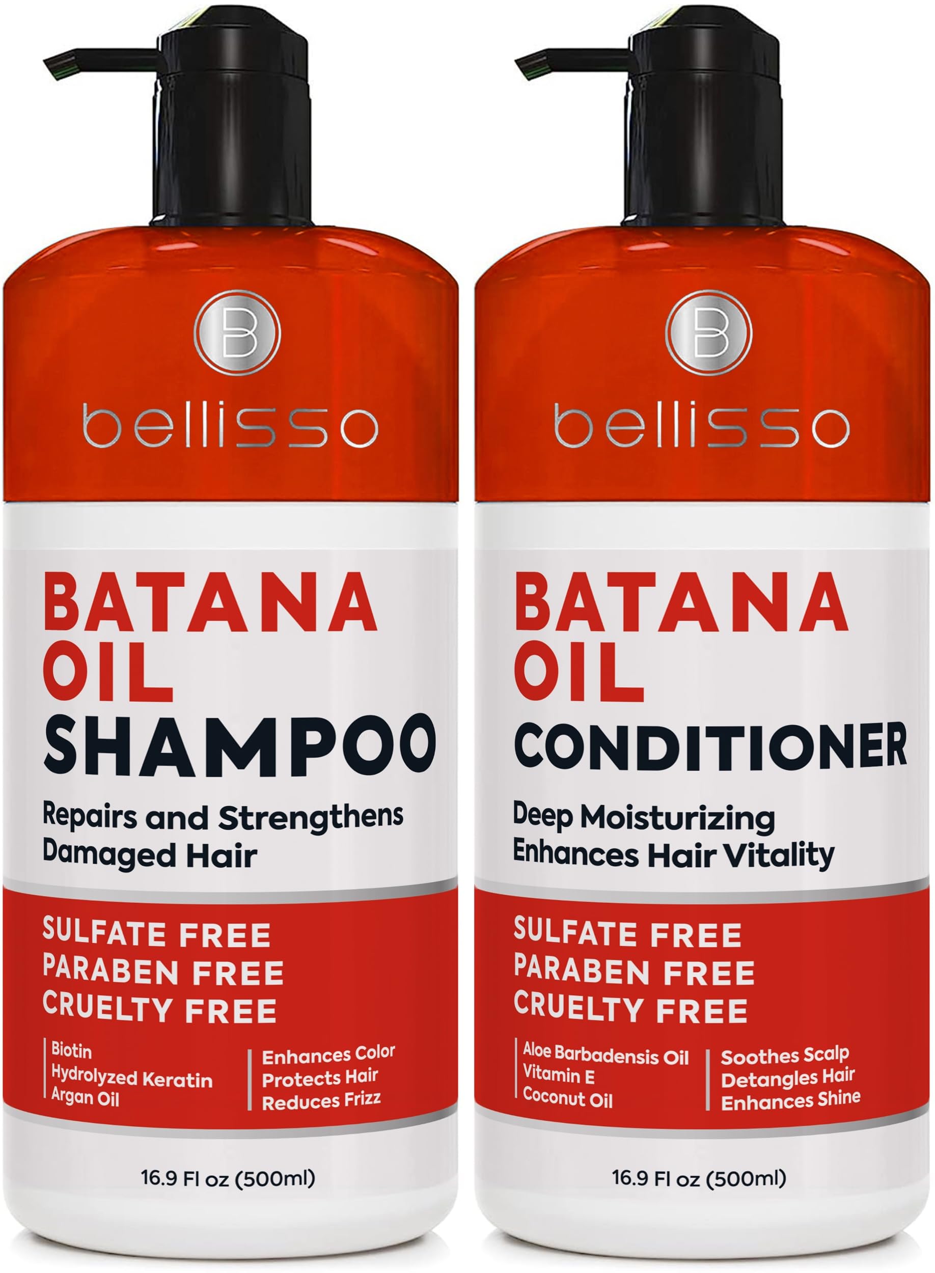 Batana Oil Shampoo and Conditioner Set - Thickening Hair Products for Women and Men - For Strengthening and Volumizing Fine and Thinning Hair - Sulfate Free with Biotin and Keratin for a Fuller Look