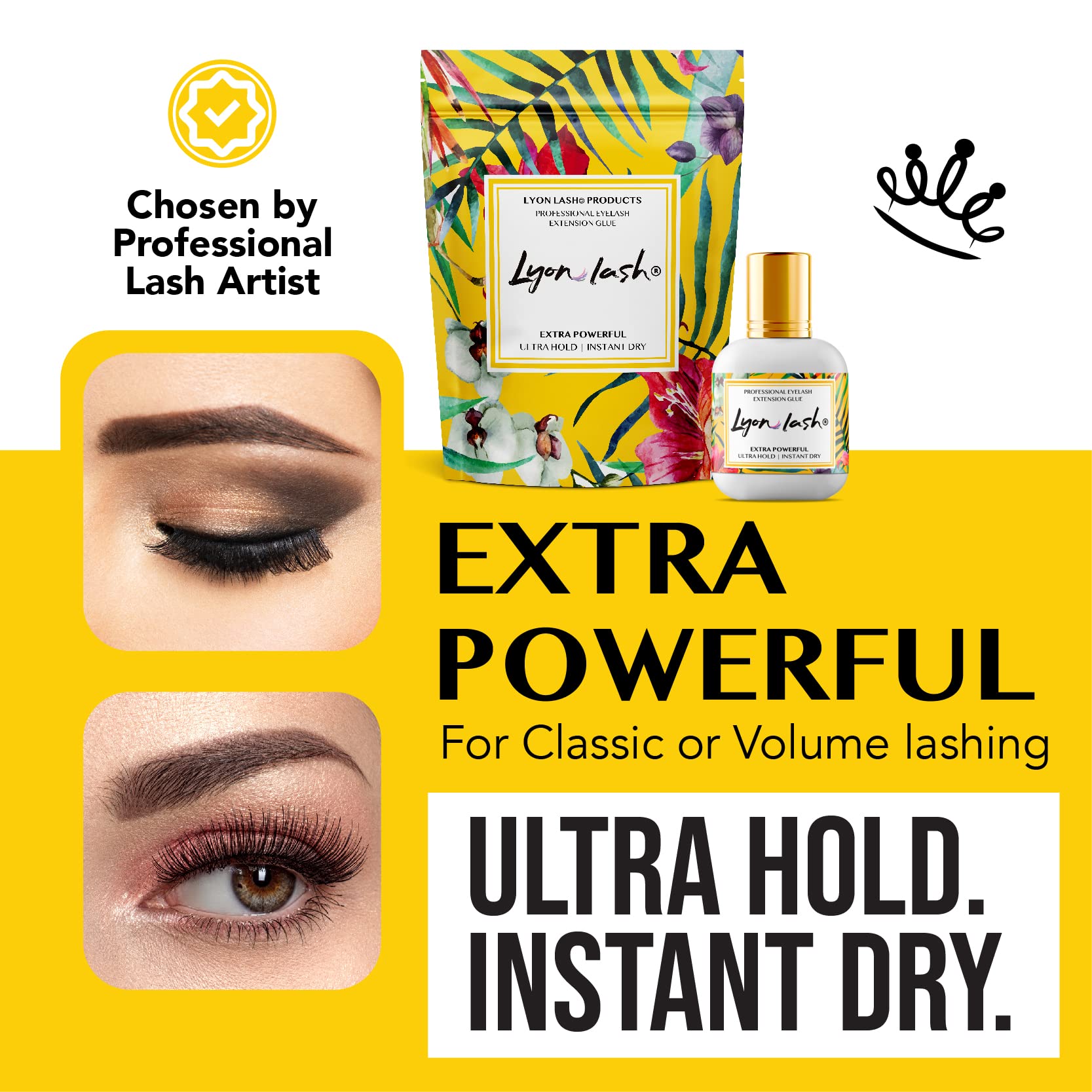Extra Powerful 10 ml Eyelash Extension Glue - Lyon Lash Performance Glue | 1-2 Sec Dry Time | 6-8 Weeks Retention | Black Adhesive Supplies for Professional Use