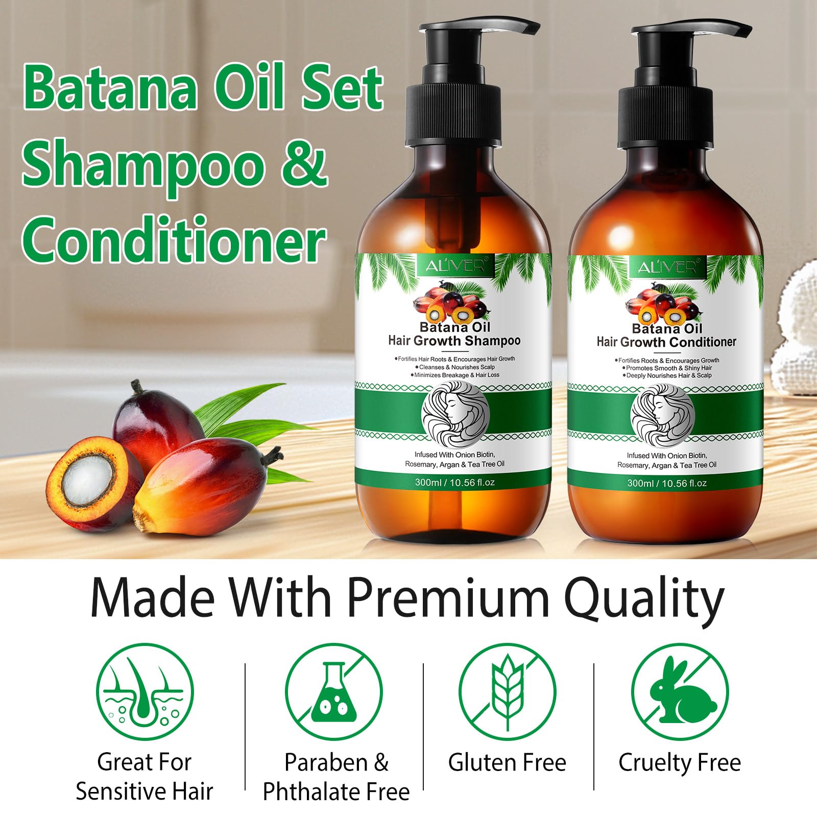 Batana Oil Shampoo and Conditioner Set, Raw Batana Oil for Hair Growth Shampoo and Conditioner with Biotin, Routine Shampoo and Conditioner for Women Men Hair Loss and Thinning, 2x10.56 Fl Oz