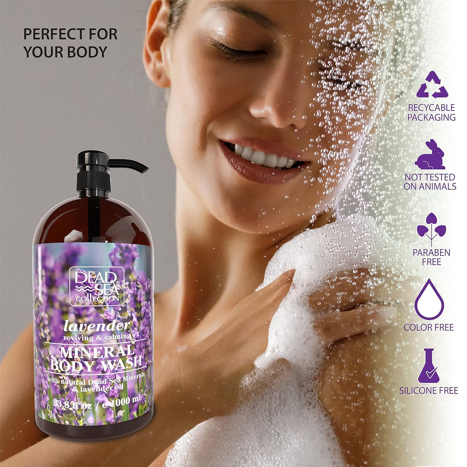 Dead Sea Collection Lavender Body Wash for Women and Men - with Pure Dead Sea Minerals and Lavender Oil - Gentle Cleanses and Moisturizes Skin (33.8 fl. oz)