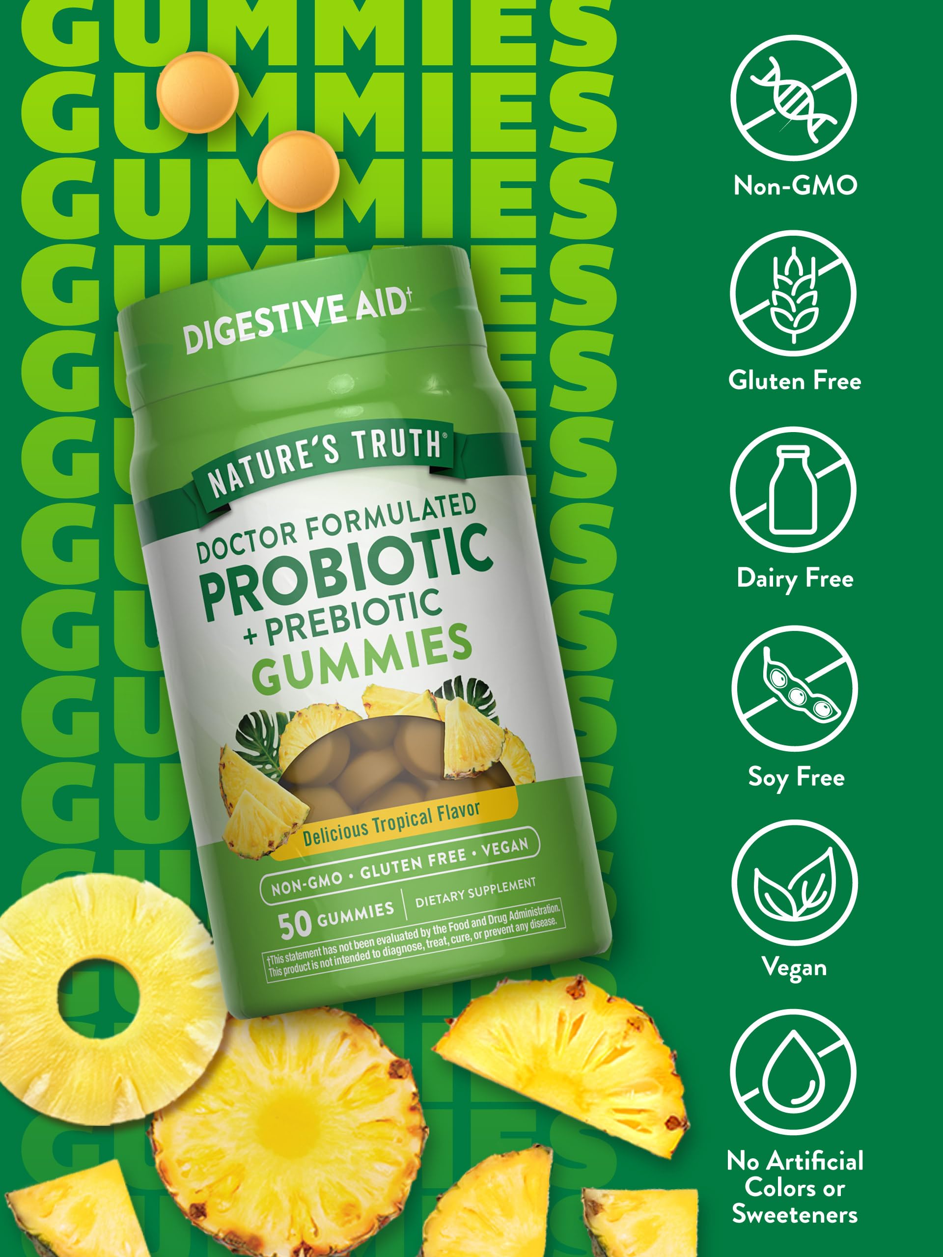 Nature's Truth Probiotic Gummies for Adults | 50 Count | Vegan, Non-GMO & Gluten Free Digestive Health Supplement