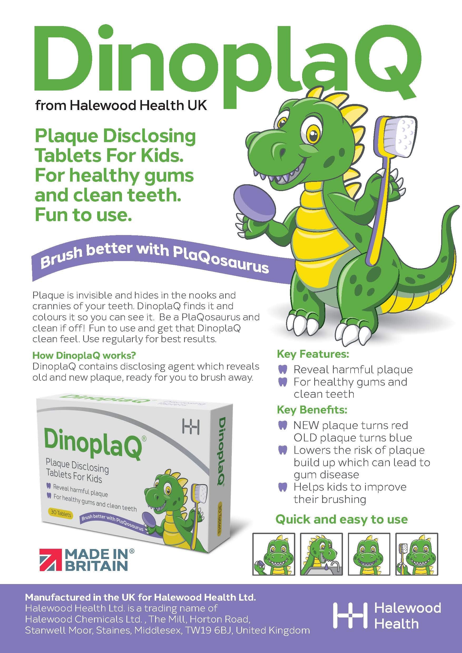 Halewood Health DinoplaQ Disclosing Tablets - 30 Tablets