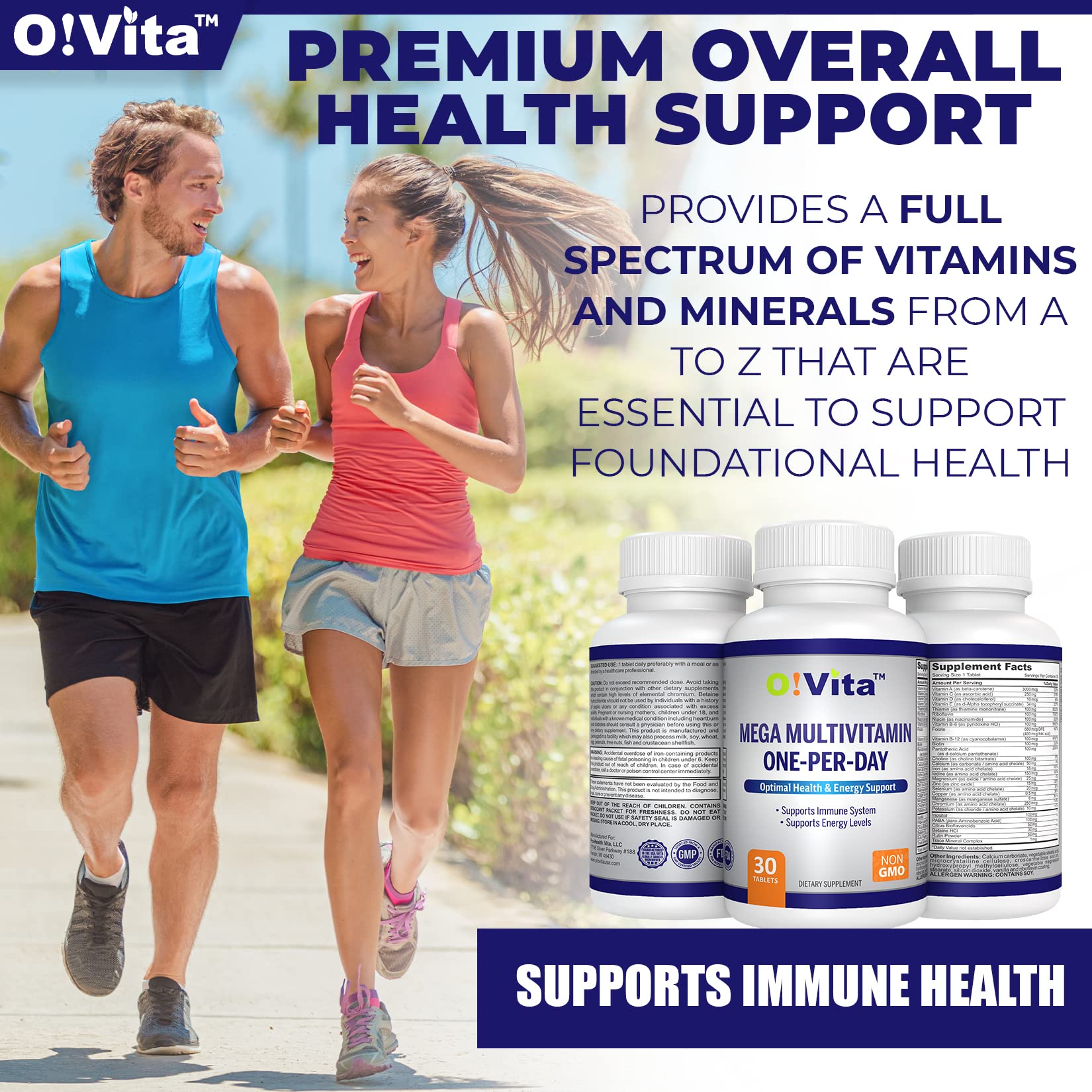 O!VITA Mega Multivitamin One-per-Day, Supports Immune System, foundational Health, Full Spectrum of Vitamins and Minerals, and Much More ...30-Day Supply (30 Non-GMO Tablets)