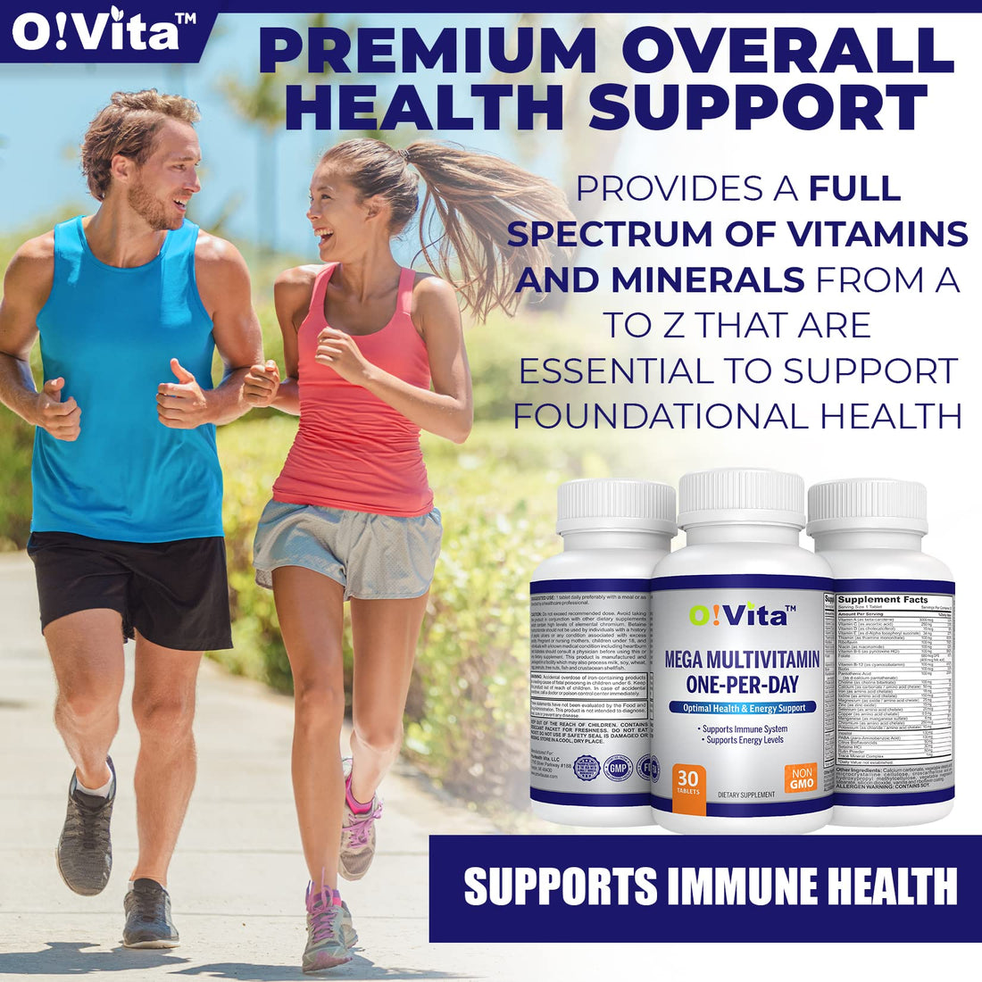 O!VITA Mega Multivitamin One-per-Day, Supports Immune System, foundational Health, Full Spectrum of Vitamins and Minerals, and Much More ...30-Day Supply (30 Non-GMO Tablets)
