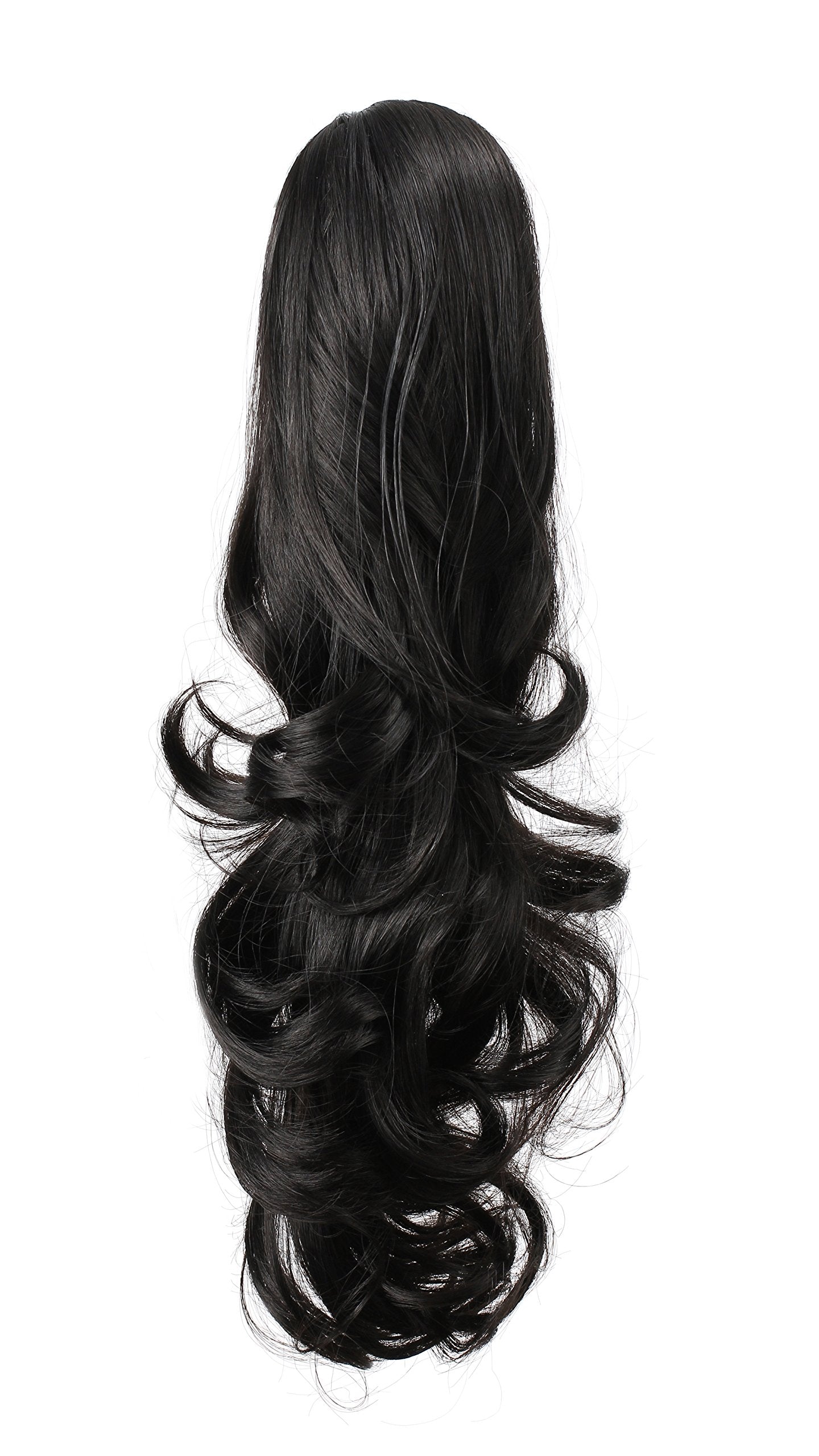 1#-Black : OneDor 20 Curly Synthetic Clip In Claw Drawstring Ponytail Hair Extension Synthetic Hairpiece 190g with a jaw/claw clip (1#-Black)