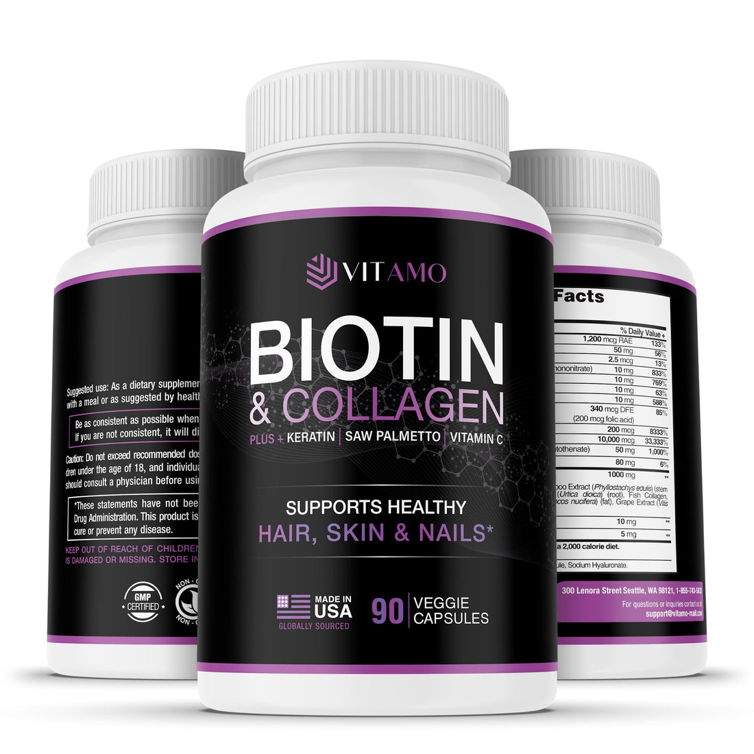 Vitamo Hair Growth Vitamins for Women - Postpartum Biotin & Collagen Supplement - Premium Hair Loss Treatment - Fast Regrowth for Hair Skin and Nails - Accelerate Thickness + Volume | 90 Count