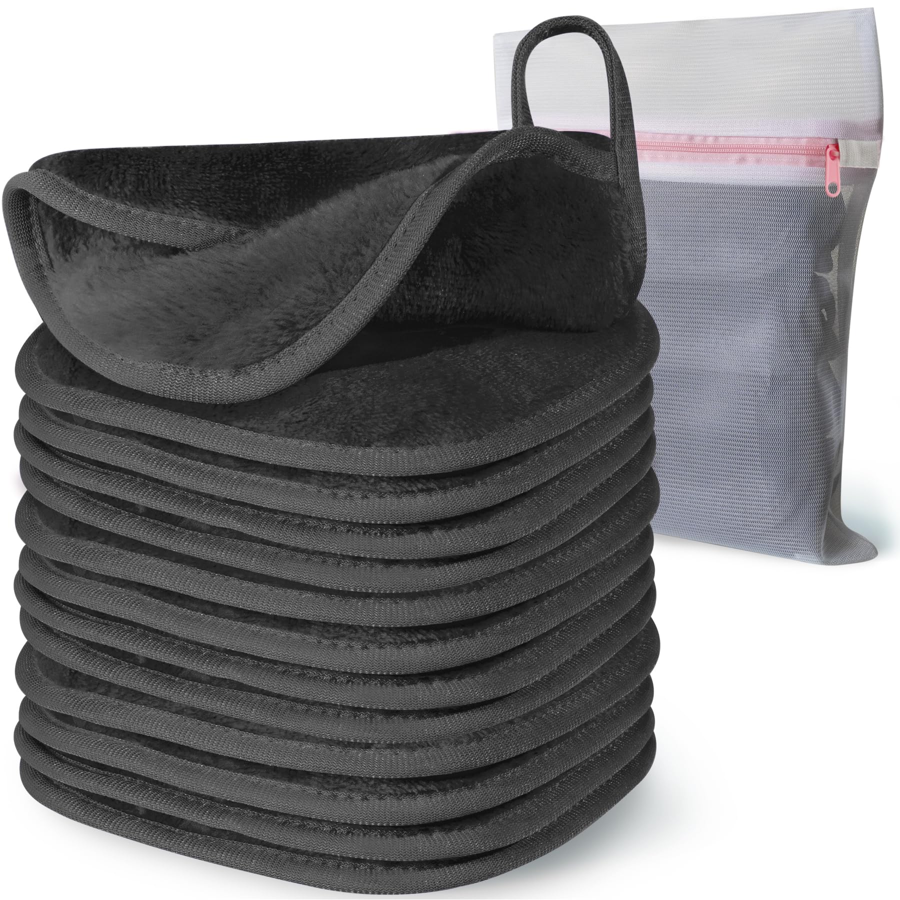 Makeup Remover Cloth, 6 x 6 Makeup Remover Towels Reusable Face Cloth for Washing Face, Makeup Remover Pads Microfiber Face Washcloth with Mesh Bag, 12 Pack, Grey