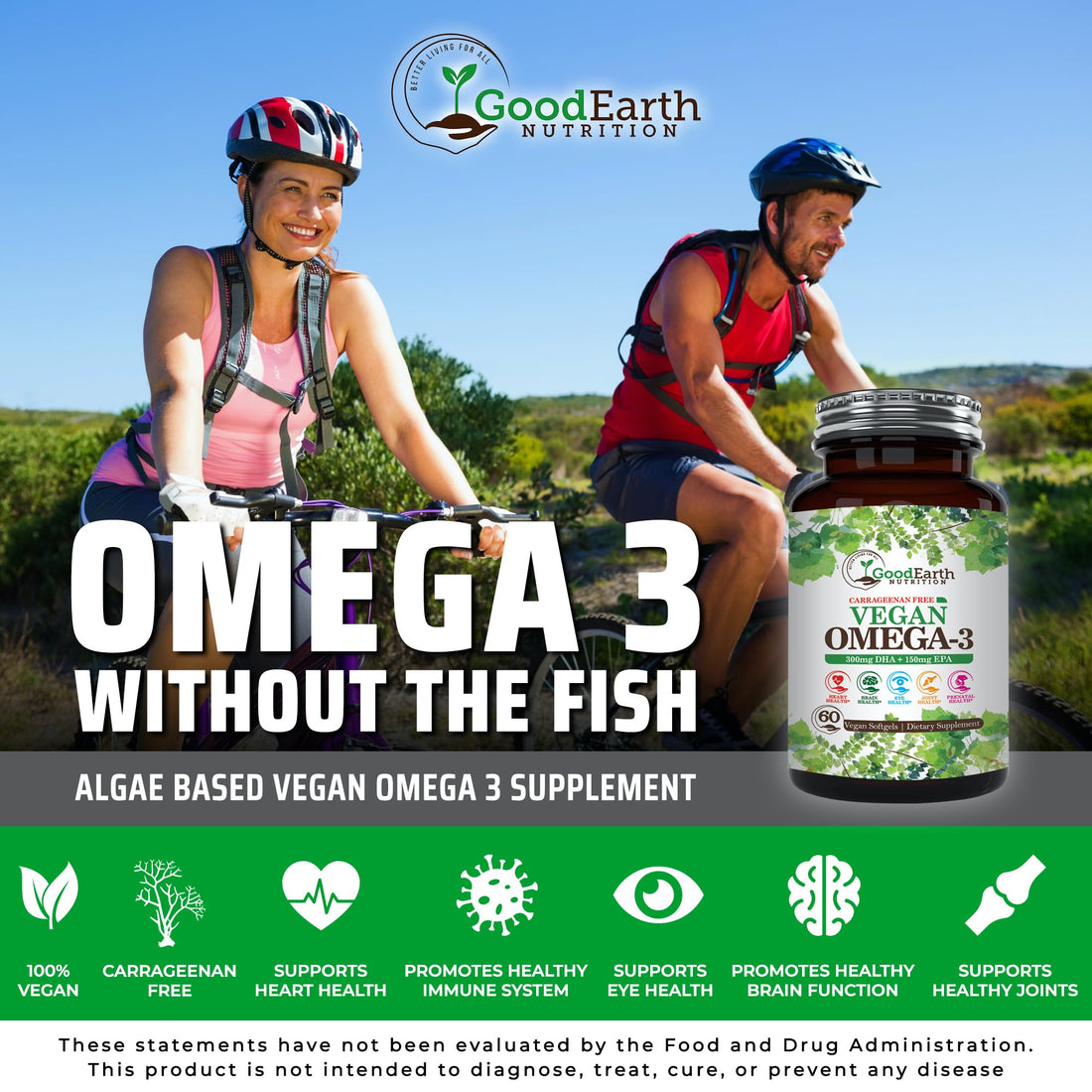 Vegan Omega 3 - Carrageenan Free Plant Based Algal DHA/EPA- 60 Veggie Softgels - Supports Brain, Heart, Joints & Prenatal Health - Essential Fatty Acids Supplements