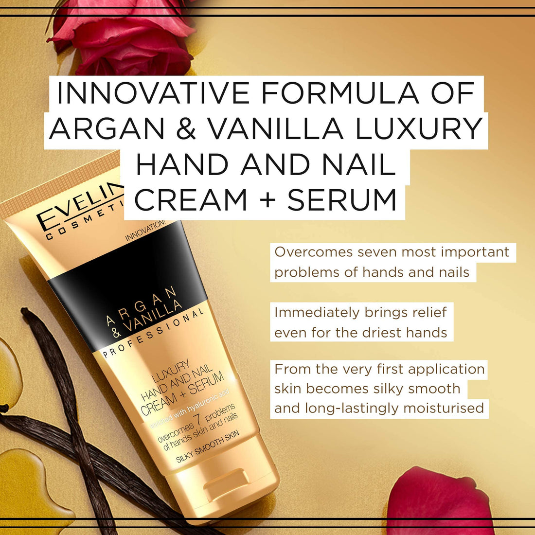 Eveline Professional Luxury Hands & Nails Cream-Serum Argan & Vanilla, 3.38 Fluid Ounce