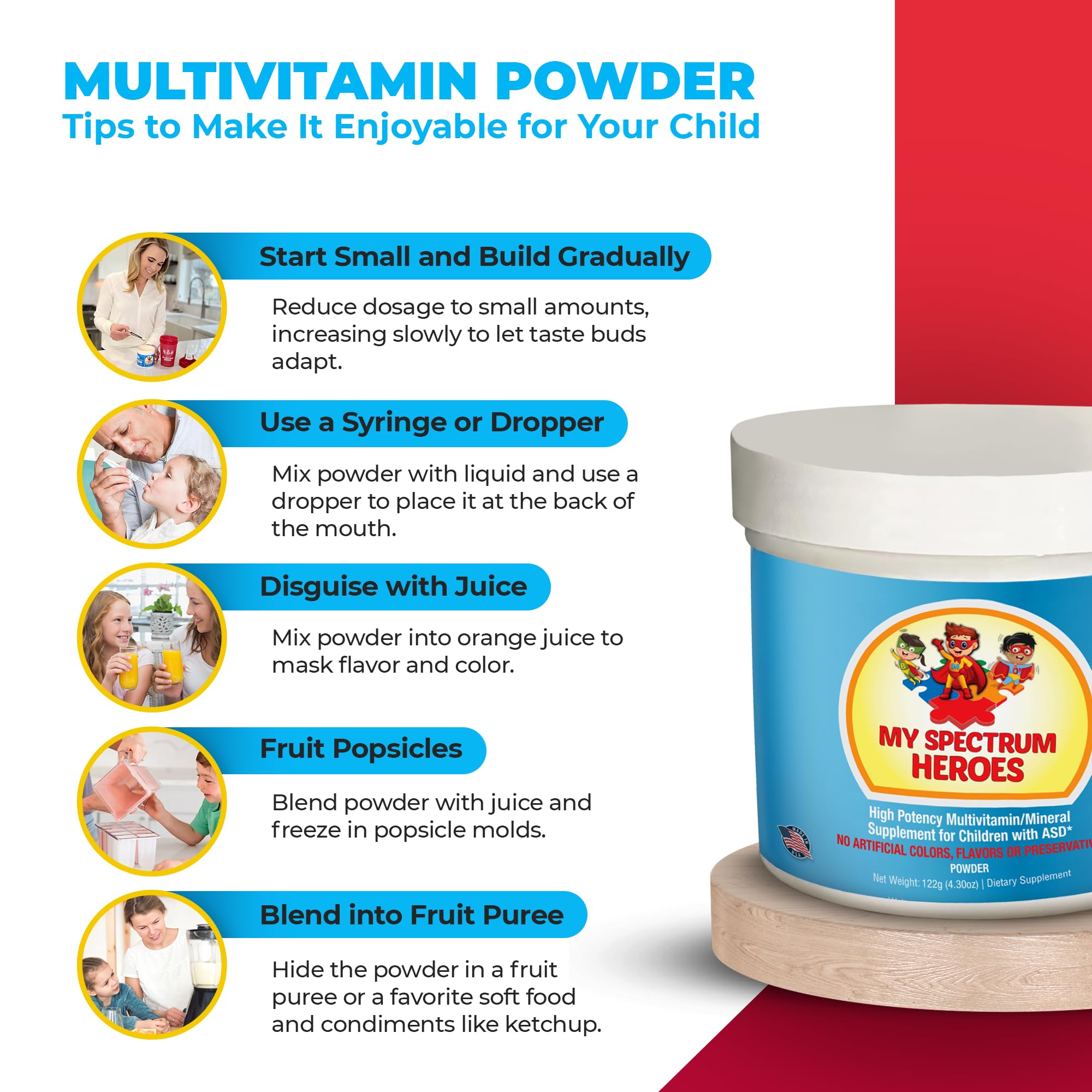 My Spectrum Heroes Kids Powder Multivitamin - Easy to Mix Powder Supplement, Better Absorption, Non-GMO, Non-Gluten, No Artificial Ingredients - Neural Help for Children on The Spectrum - 30 Servings
