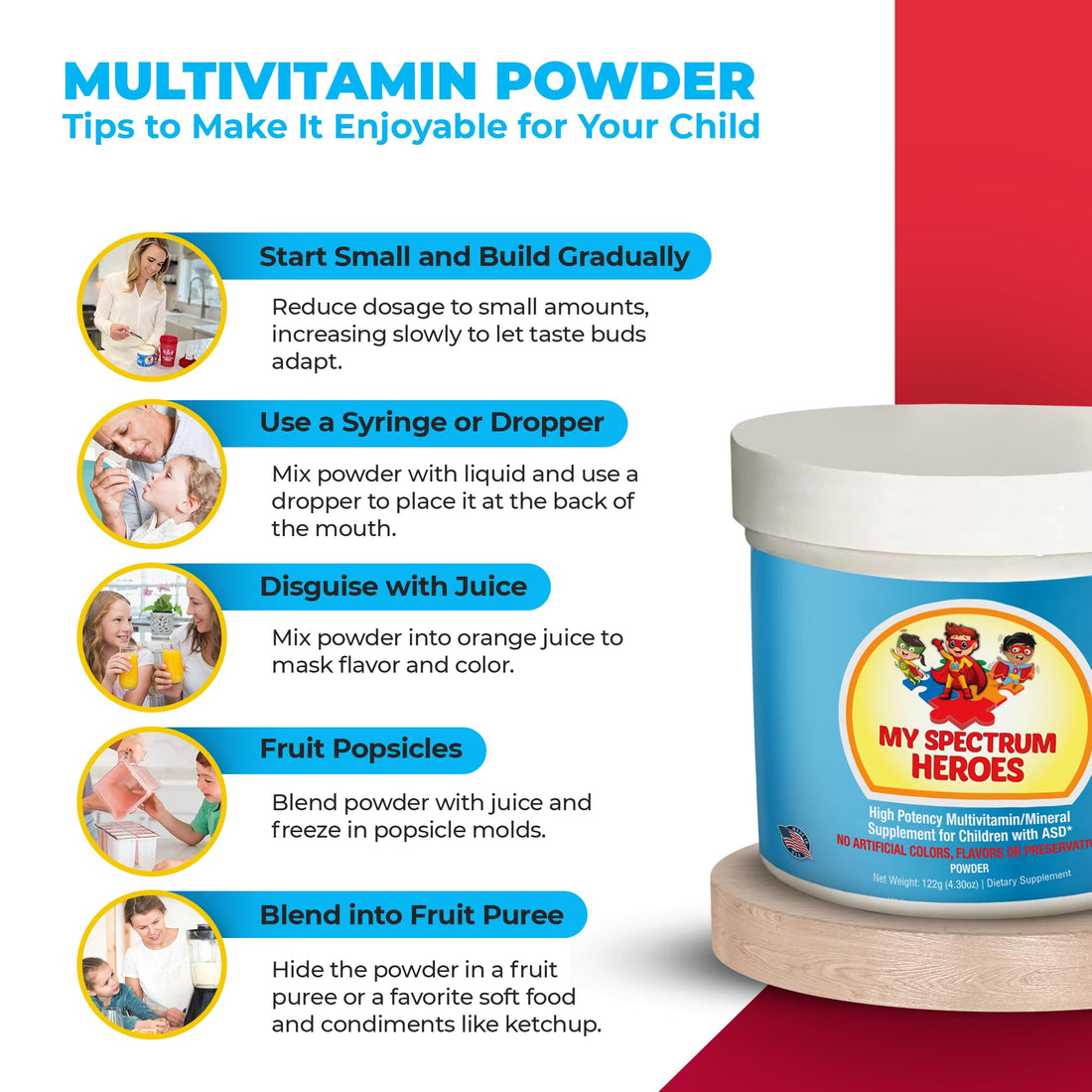My Spectrum Heroes Kids Powder Multivitamin - Easy to Mix Powder Supplement, Better Absorption, Non-GMO, Non-Gluten, No Artificial Ingredients - Neural Help for Children on The Spectrum - 30 Servings