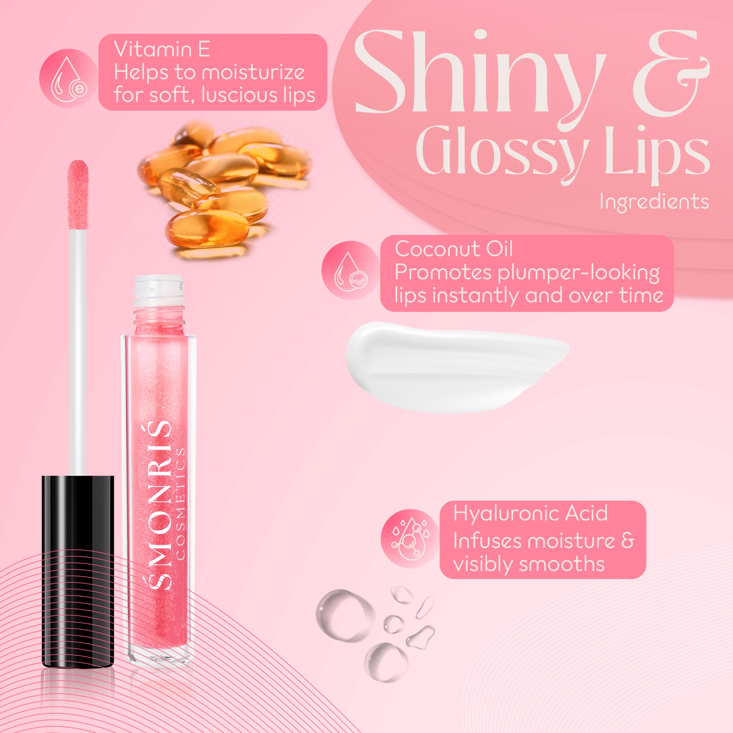SMONRIS Moisturizing Shiny Lip glosses to Heal Dry Lips for Long Lasting Hydration – High Shine Cruelty Free Non-Sticky Lip Plumper with Vitamin E, Coconut Oil, Hyaluronic acid and Glitter Finish