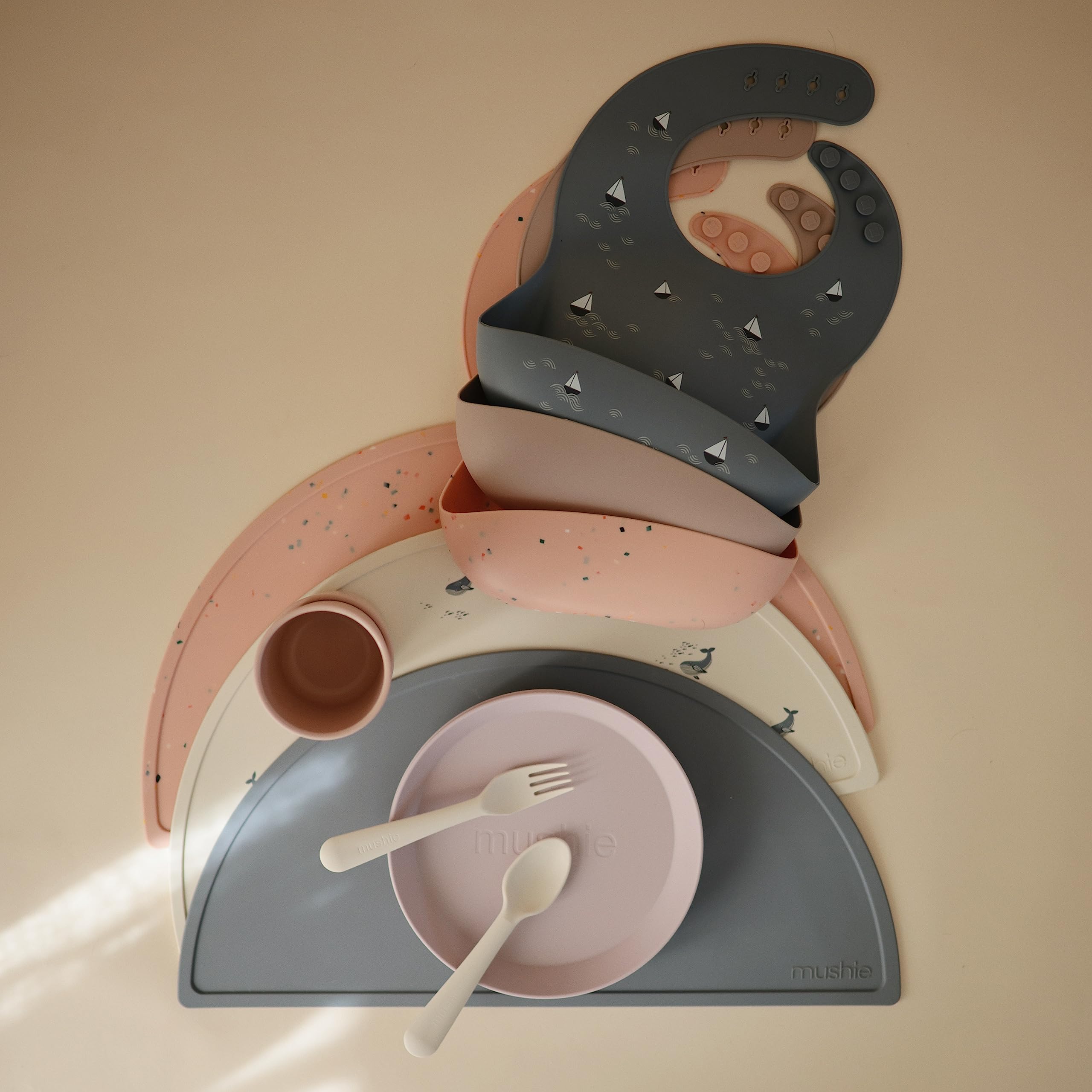 mushie Silicone Baby Bib | Adjustable Fit Waterproof Bibs (Boats)