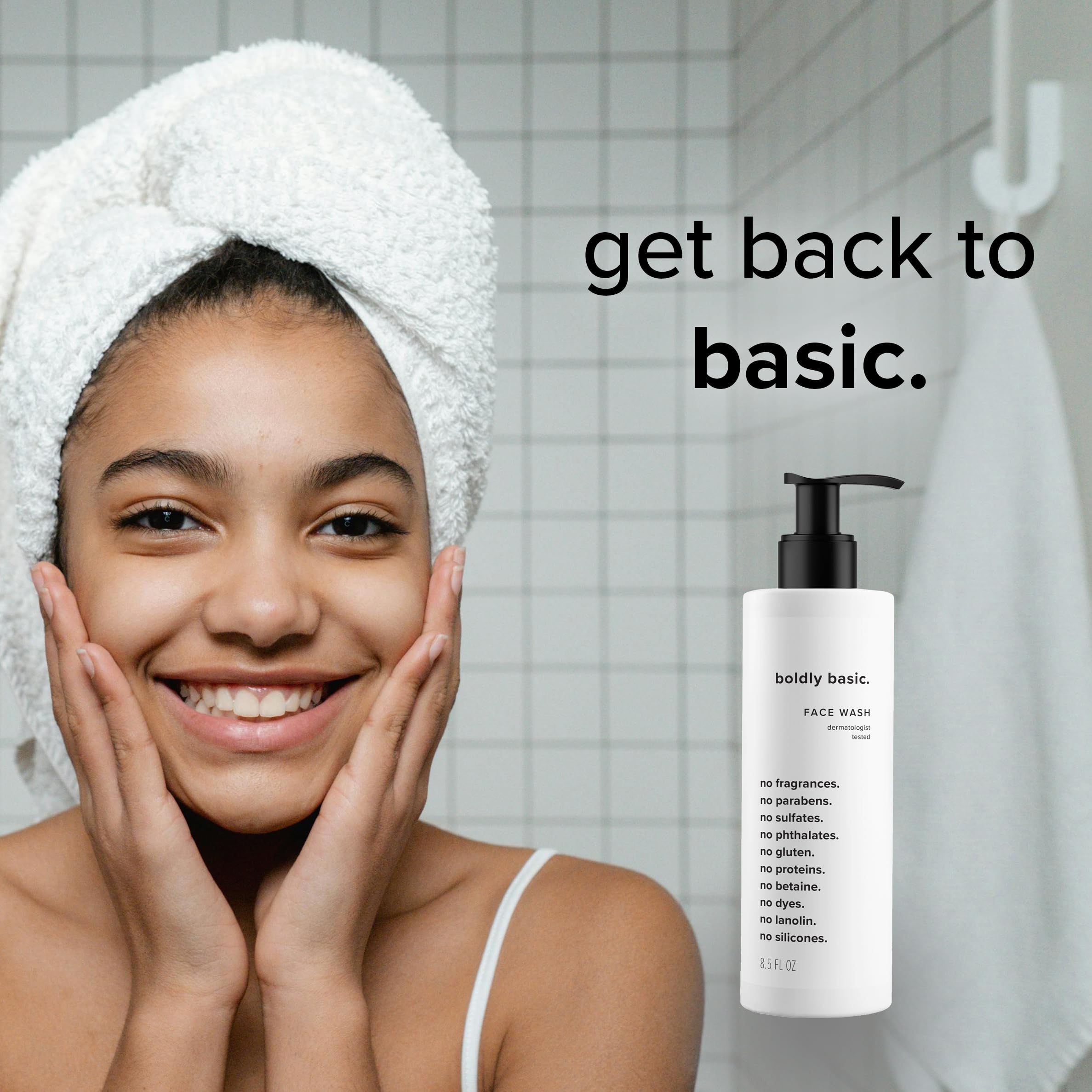 Boldly Basic Fragrance Free Face Wash - Gentle Facial Cleanser on Sensitive Skin - Unscented - Dermatologist Tested - No Sulfates, Parabens or Gluten - Non Comedogenic and Hypoallergenic