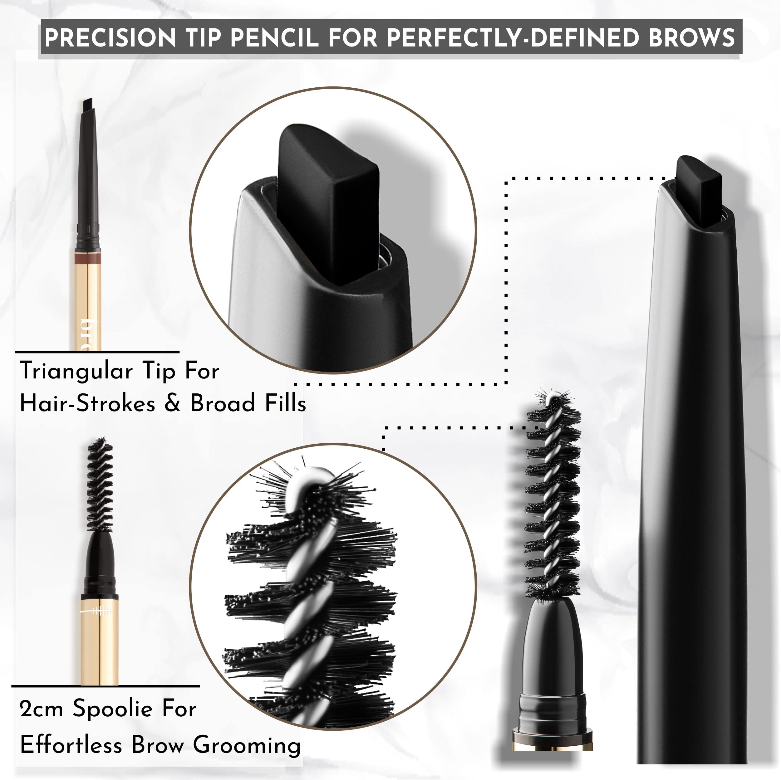 Browluxe Eye Brow Pencil | Ultra Thin Precision Eyebrow Pencil | Long Lasting, Waterproof Eyebrow Makeup | Nourishing Brow Definer Pencil | Ash
