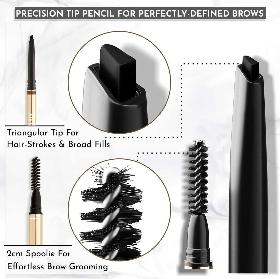 Browluxe Eye Brow Pencil | Ultra Thin Precision Eyebrow Pencil | Long Lasting, Waterproof Eyebrow Makeup | Nourishing Brow Definer Pencil | Ash