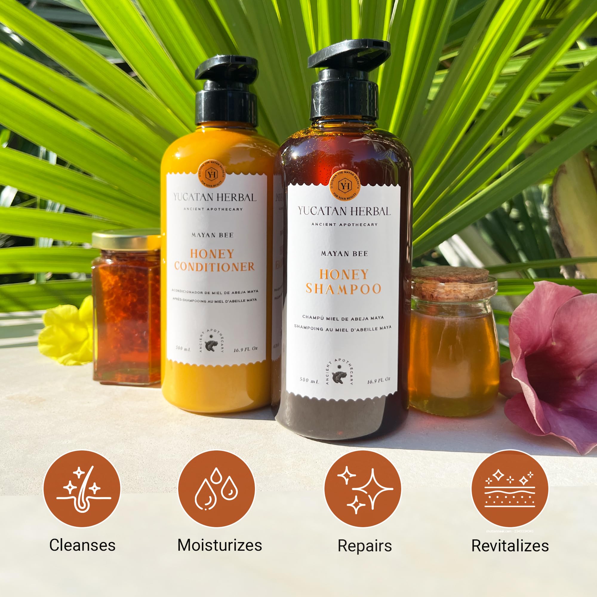 Yucatan Herbal Mayan Bee Honey Shampoo and Conditioner Set