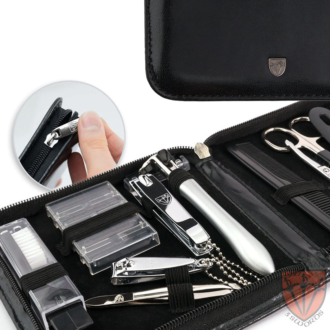 THREE SWORDS - Exclusive 12-Piece MANICURE - PEDICURE - GROOMING - NAIL CARE set / kit / case - basic-standard quality (633514)