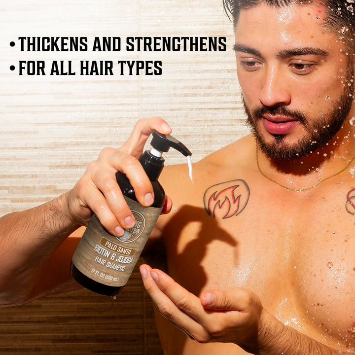 Viking Revolution Palo Santo Mens Shampoo and Conditioner Set with Biotin and Jojoba Oil - Natural Hair Shampoo and Hair Conditioner for Men with Vitamin B5 - Shampoo and Conditioner Set Men (17Oz)