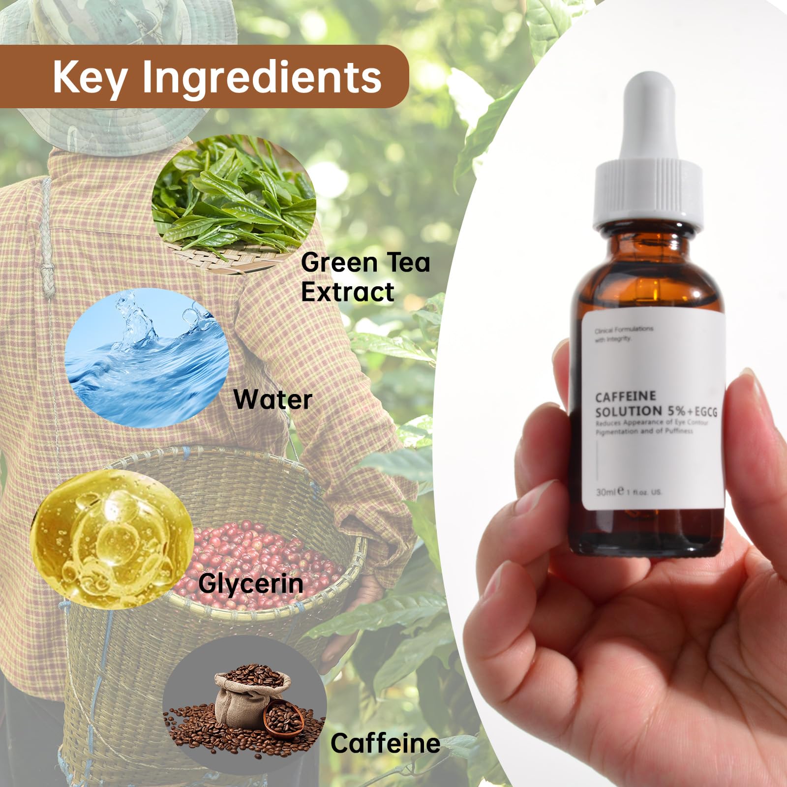 Caffeine Solution 5% + EGCG For Face, 30ML Moisturizing Caffeine Eye Serum For Dark Circles & Puffiness, Under Eye Solution For Fine Lines.