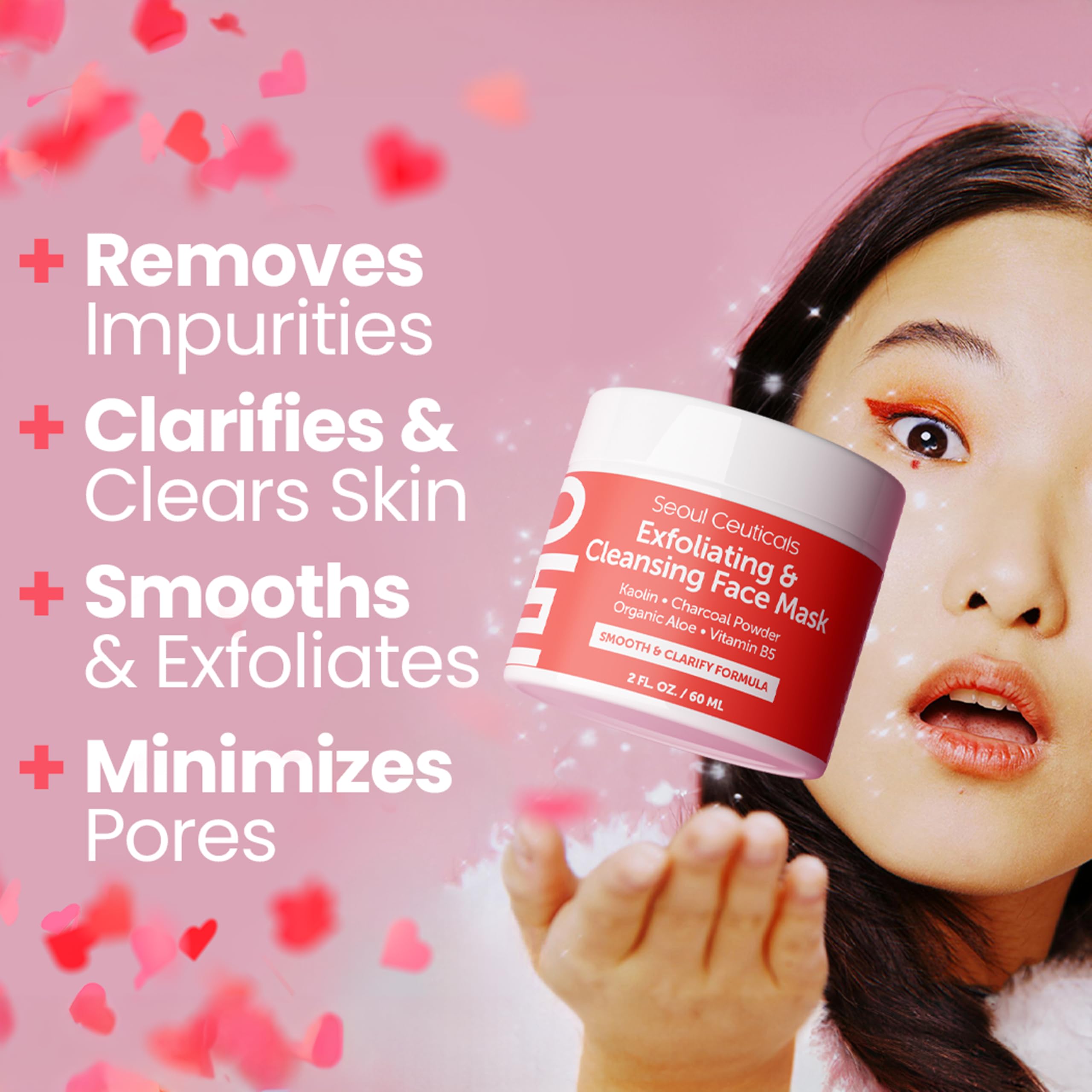 SeoulCeuticals Korean Face Scrub - Exfoliating Face Mask Skincare K Beauty Mask for Glass Skin - Kaolin Clay + Charcoal Cream Exfoliant Mask 2oz