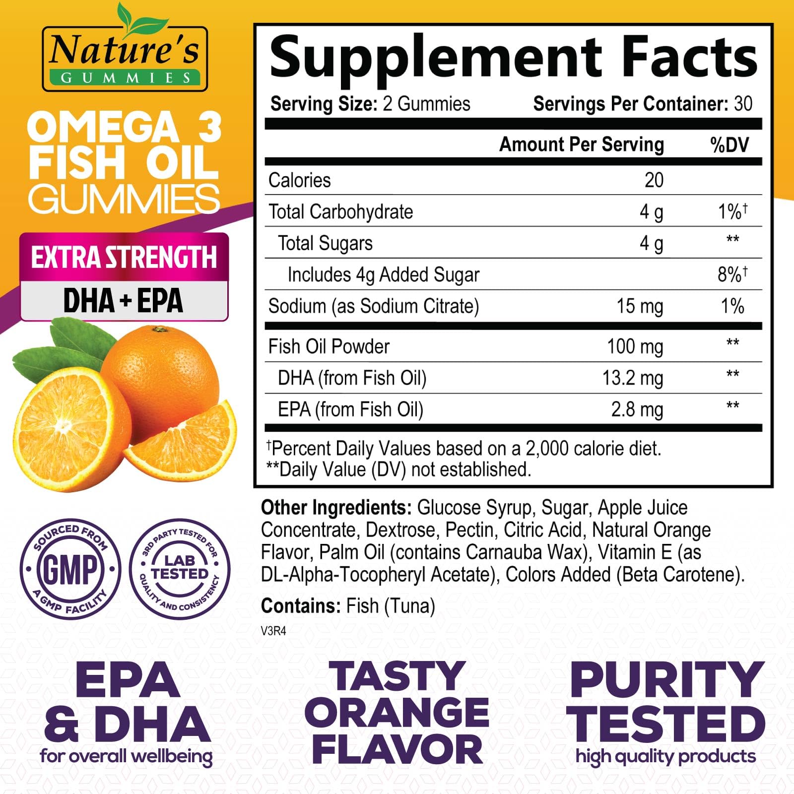 Omega Fish Oil Gummies - Delicious Orange Flavor Fish Oil Omega 3 Supplements with Heart Healthy EPA & DHA Fatty Acids for Heart, Joint & Brain Support - Omega 3 Fish Oil Gummy Vitamins - 60 Gummies