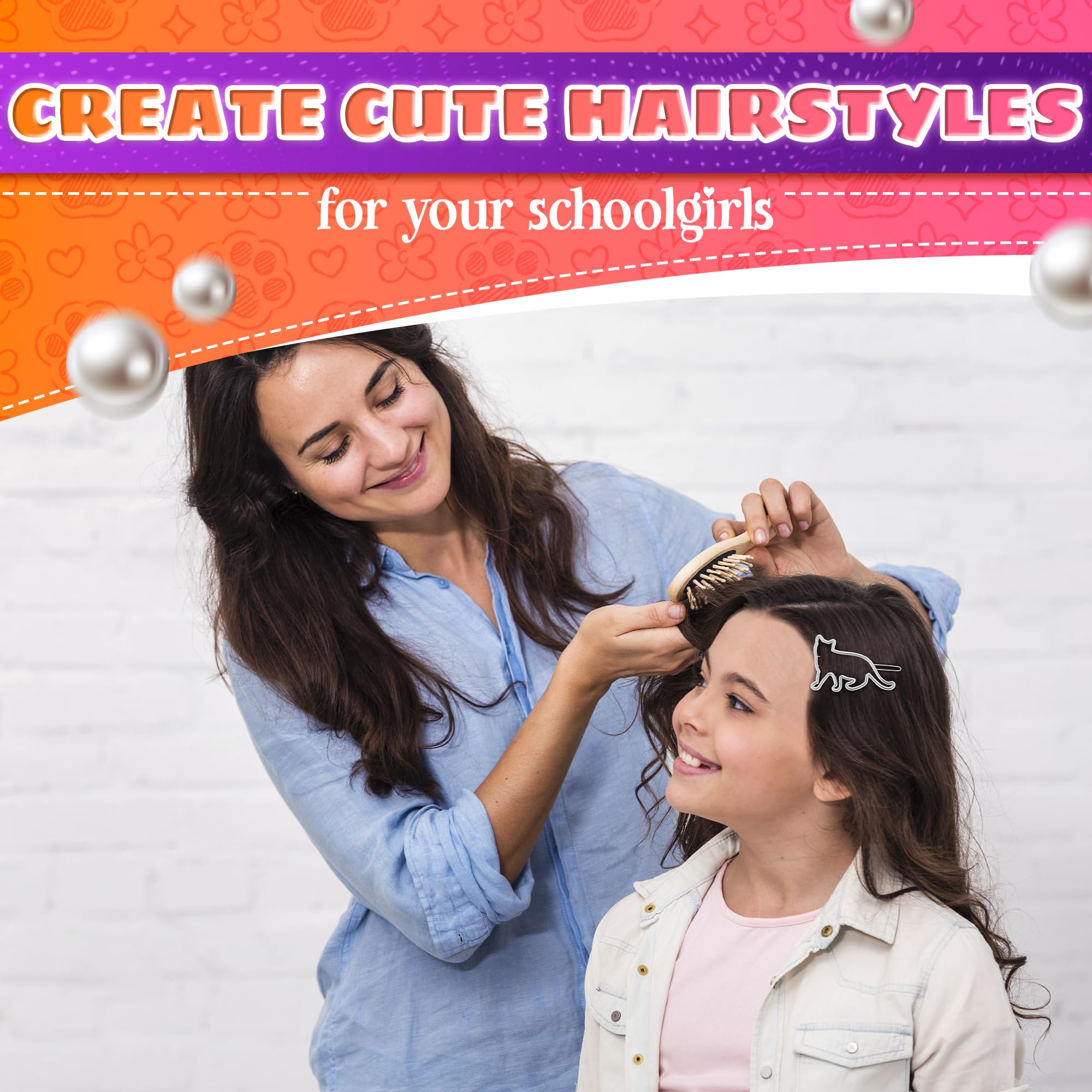 HUELE Set of 3 Cat Kitty Novelty Hair Clip barrette Cat Hair Clips with Pearl for Women and Girls Apply to Party and Casual