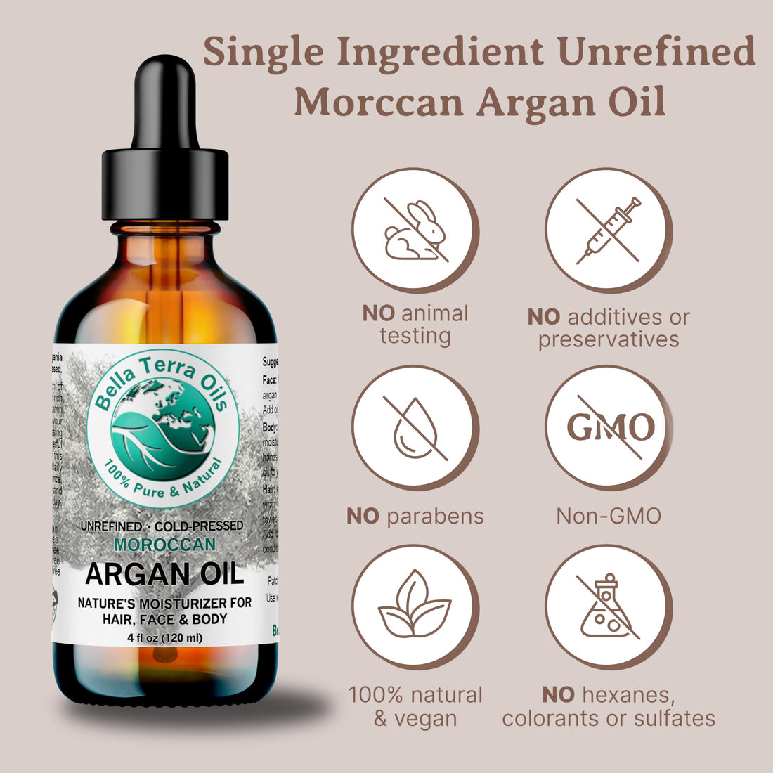 Bella Terra Oils - Argan Oil 4 oz - Embrace Silky Hair with Argan Oil for Hair, Harvested Pure, Enriched with Natural Antioxidants & Essential Minerals