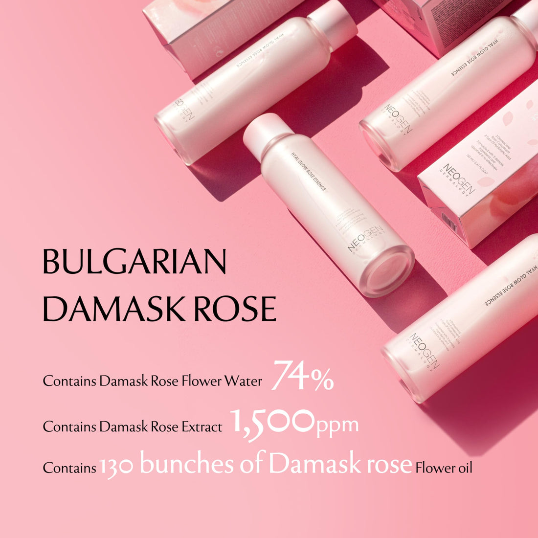 DERMALOGY by Neogen Hyal Glow Rose Essence - Hydrating Essence with 74% of Damask Rose Water & Flower Oil & Extract 160ml / 5.41 oz