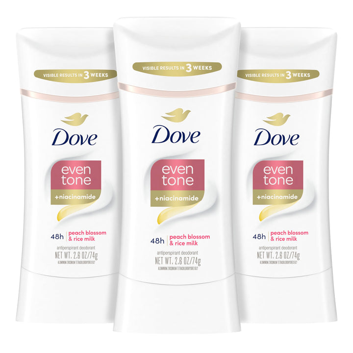 Dove Even Tone Antiperspirant Deodorant for Uneven Skin Tone Rejuvenating Blossom Sweat Block for All-Day Fresh Feeling, 2.6 oz, Pack of 3