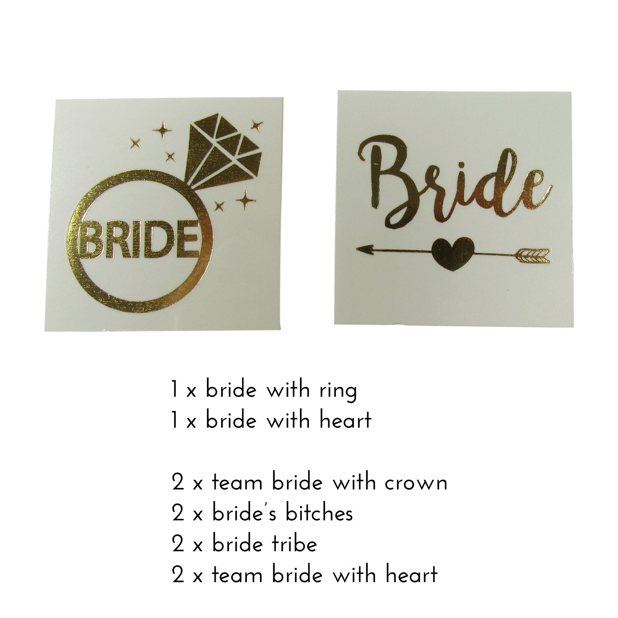 Bachelorette Party Tattoo, Bridal Shower Supplies For Bridesmaids, Gold Metallic Temporary Tattoos Favors