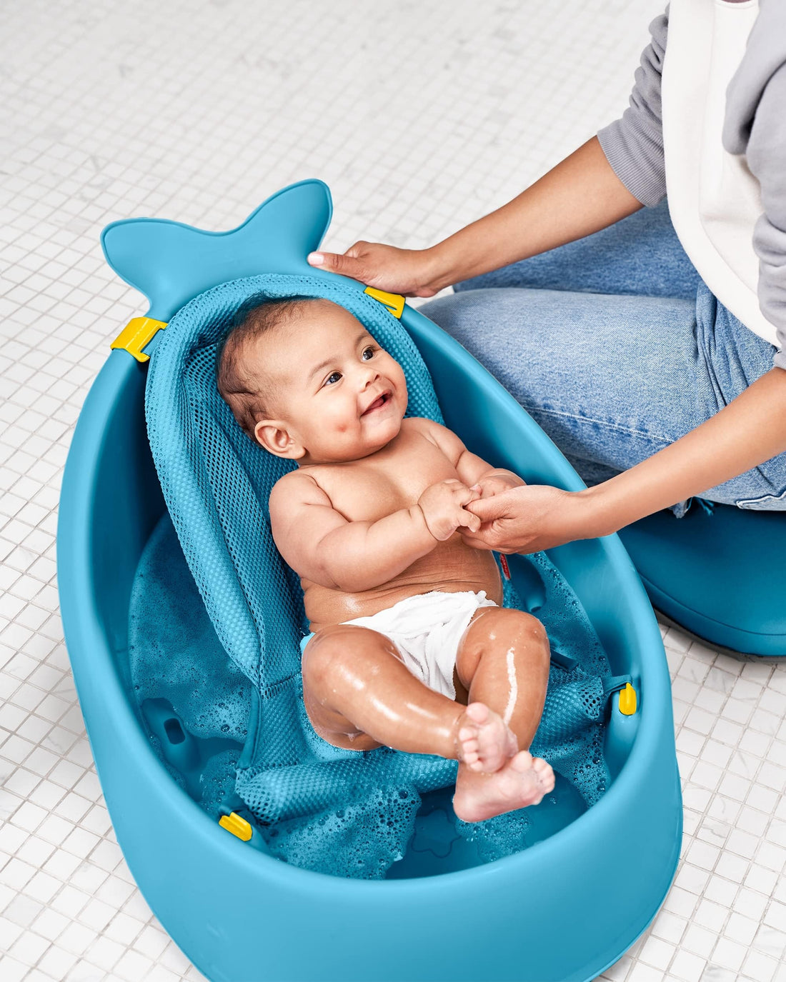 Skip Hop Baby Bath Tub, 3-Stage Smart Sling Tub, Moby, Blue