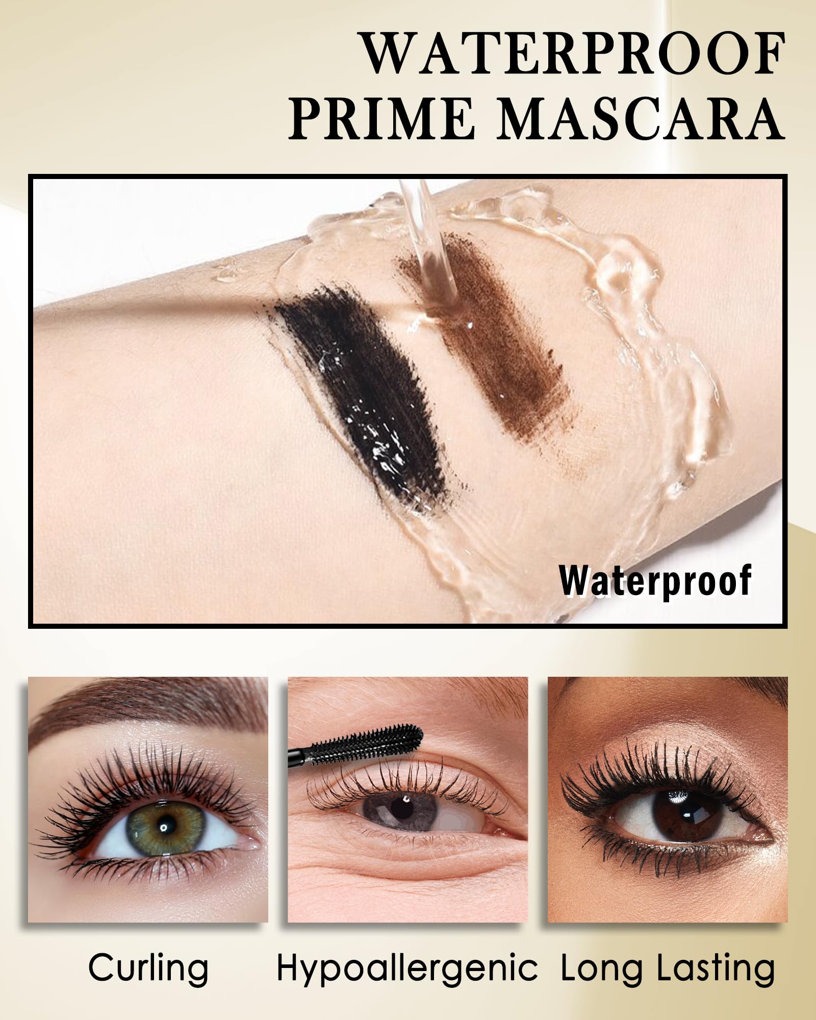 Brown Mascara for Older Women 60 Plus- 2Pcs Tube Máscara Volume and Length for Mature Women with Thinning Lashes, Hypoallergenic Prime Mascara for Sensitive Eyes, Non Clumping Waterproof Long Lasting