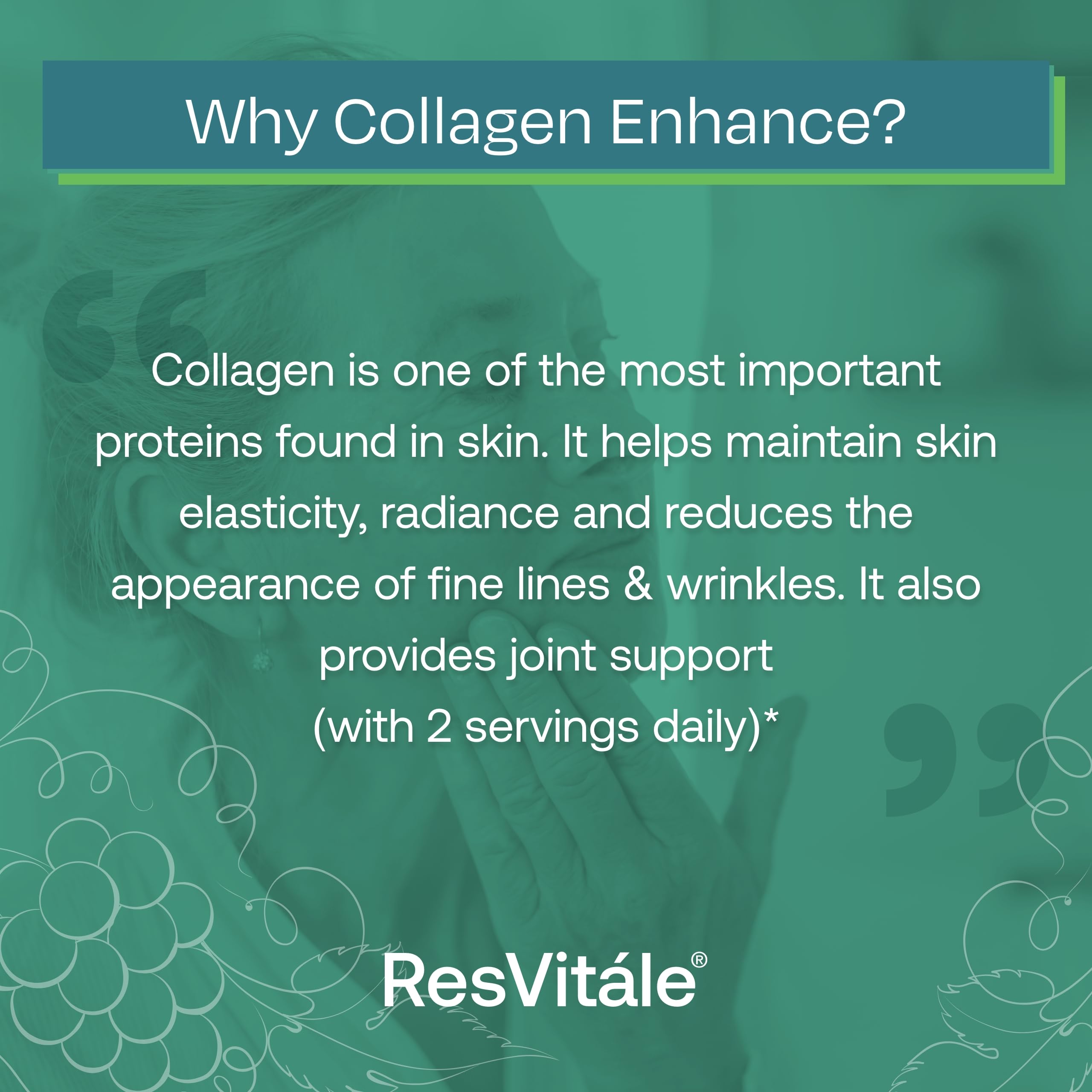 ResVitále Collagen Enhance - Beauty Supplement with Hyaluronic Acid & Resveratrol - 60 Capsules