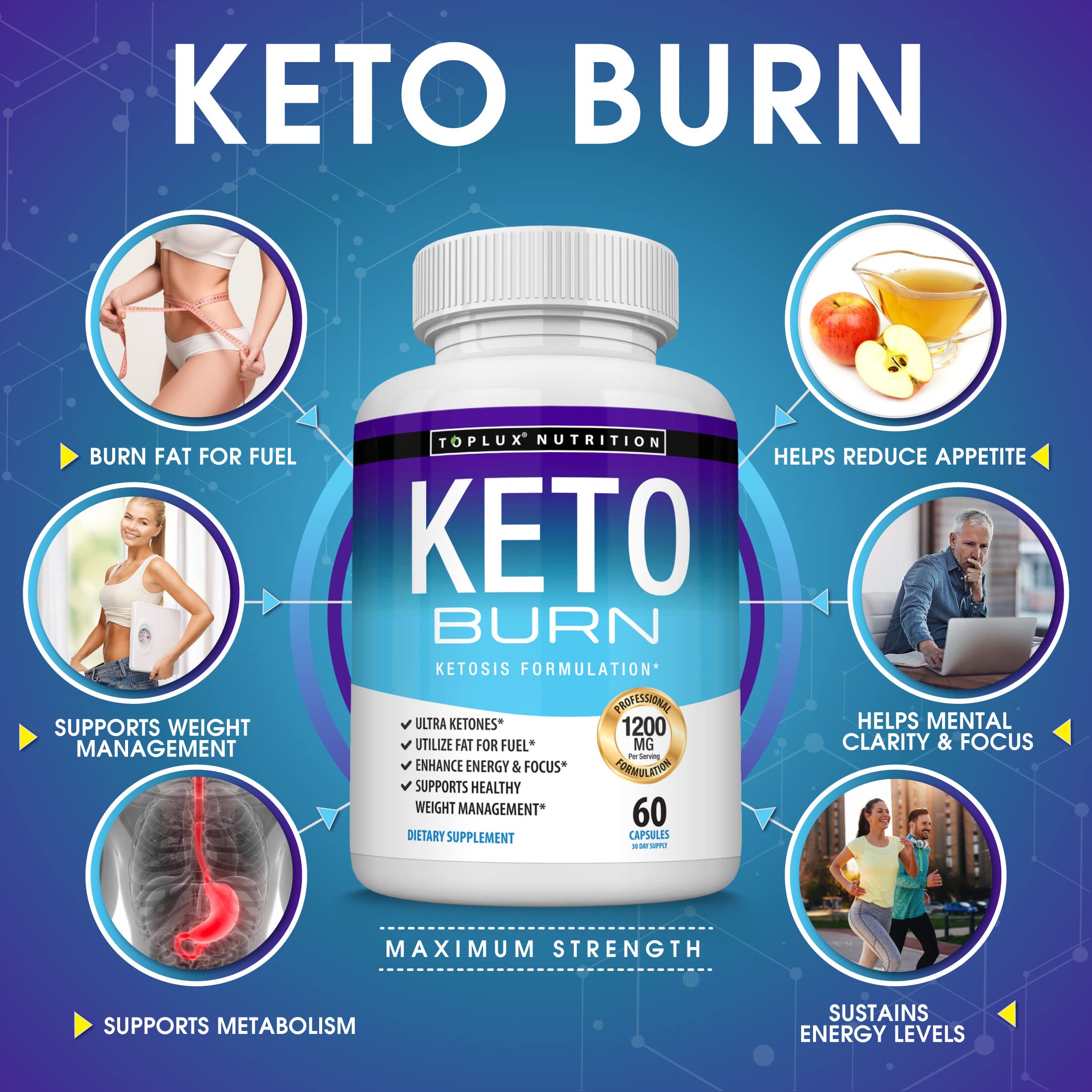 Keto Burn Pills Ketosis - 1200 Mg Ultra Advanced Natural Ketogenic Using Ketone Diet Support Energy Focus Men Women 60 Capsules